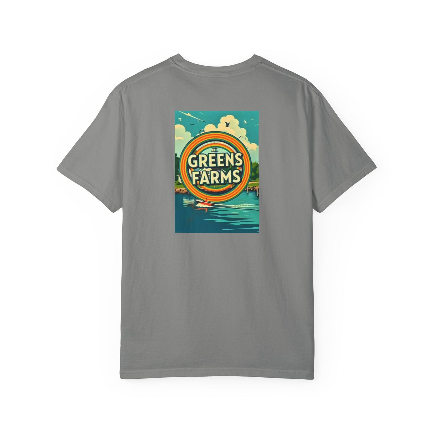 Greens Farms Connecticut Vintage Retro Back Printed Art Series Cotton Tee - Black Logo