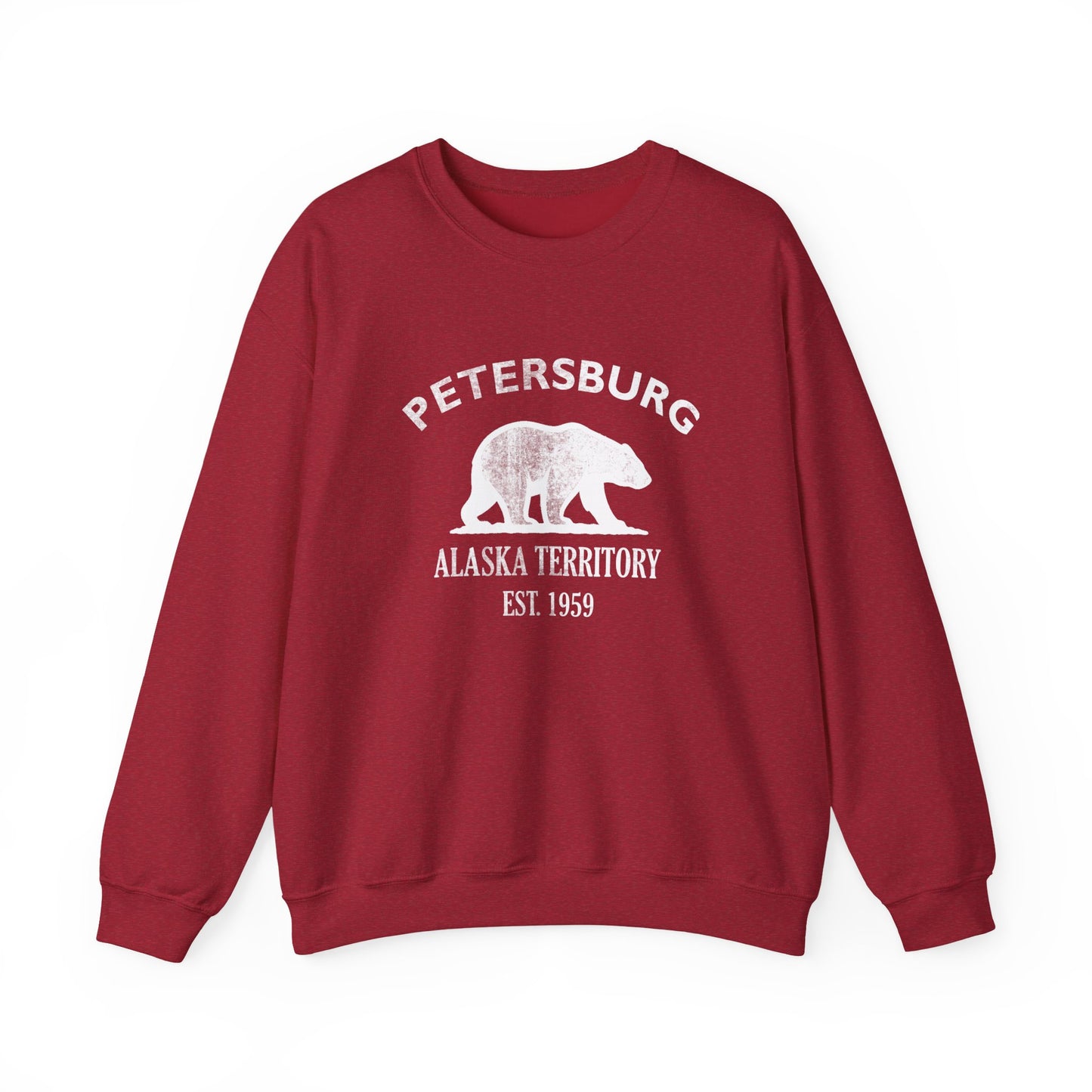 Petersburg Alaska Vintage Retro Unisex Heavy Crewneck Sweatshirt - White Logo