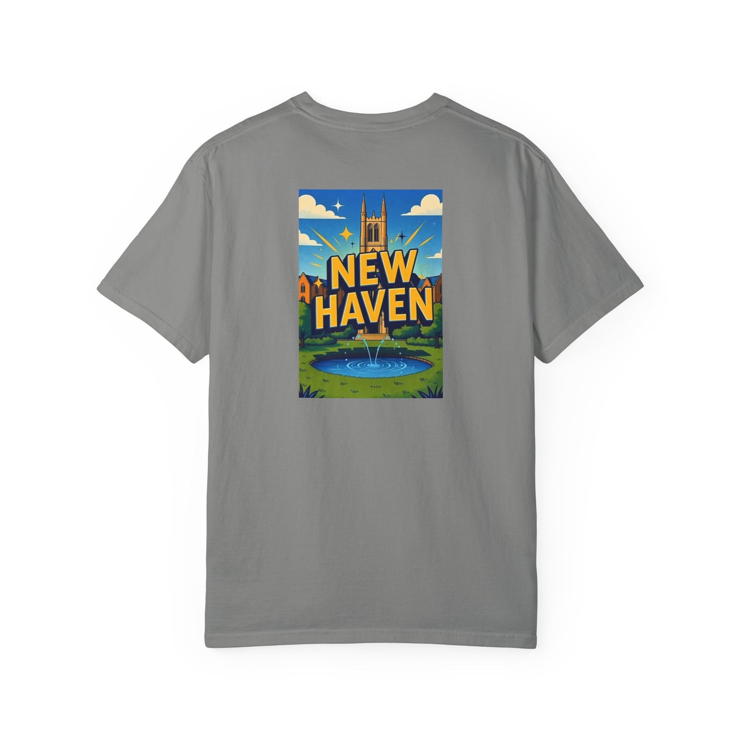 New Haven Connecticut Vintage Retro Back Printed Art Series Cotton Tee - Black Logo