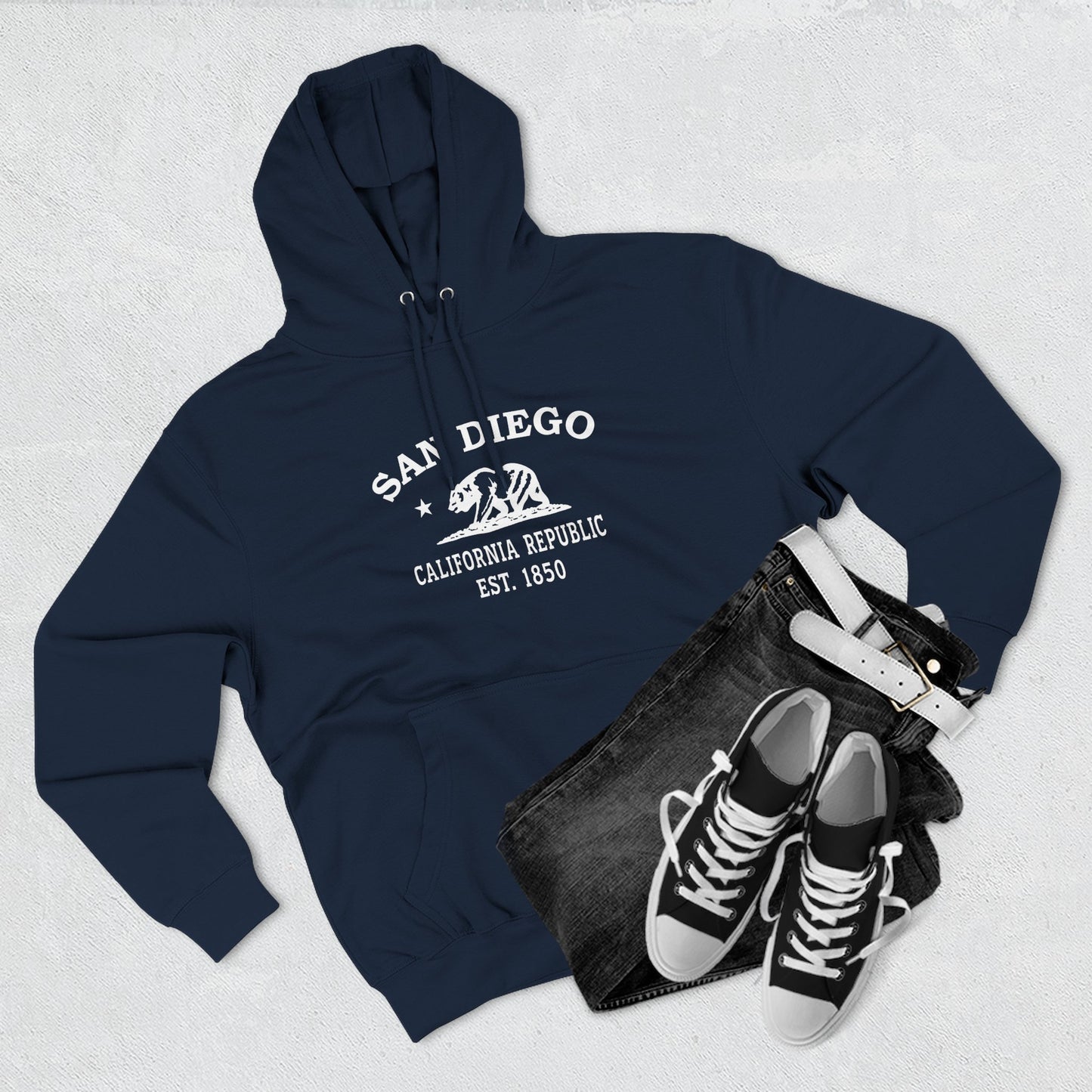 San Diego California Vintage Retro Unisex Heavy Cotton Hoodie - White Logo