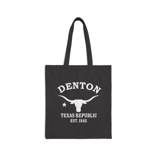 Denton Texas Vintage Retro Cotton Canvas Tote Bag - White Logo