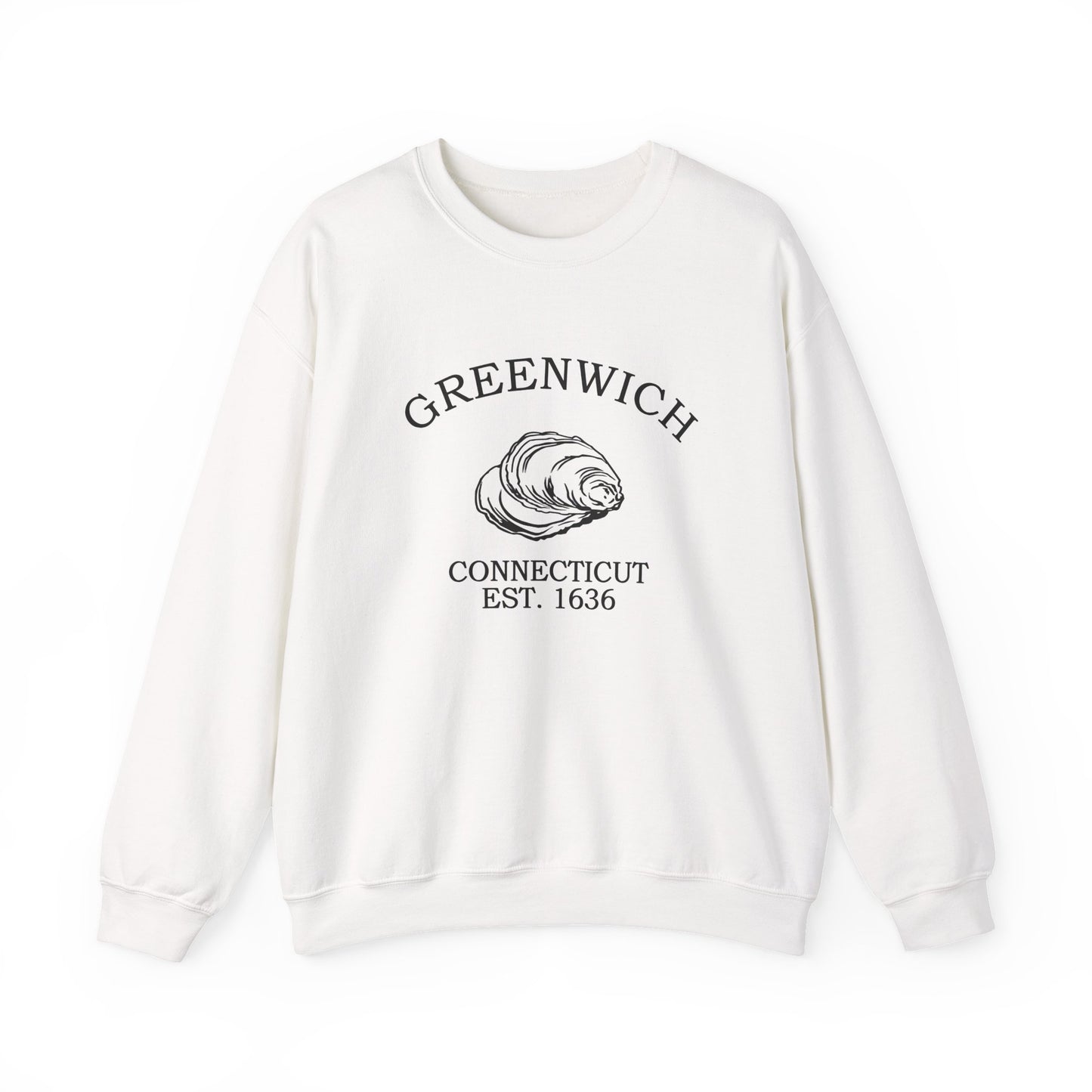 Greenwich Connecticut Vintage Retro Unisex Heavy Crewneck Sweatshirt - Black Logo