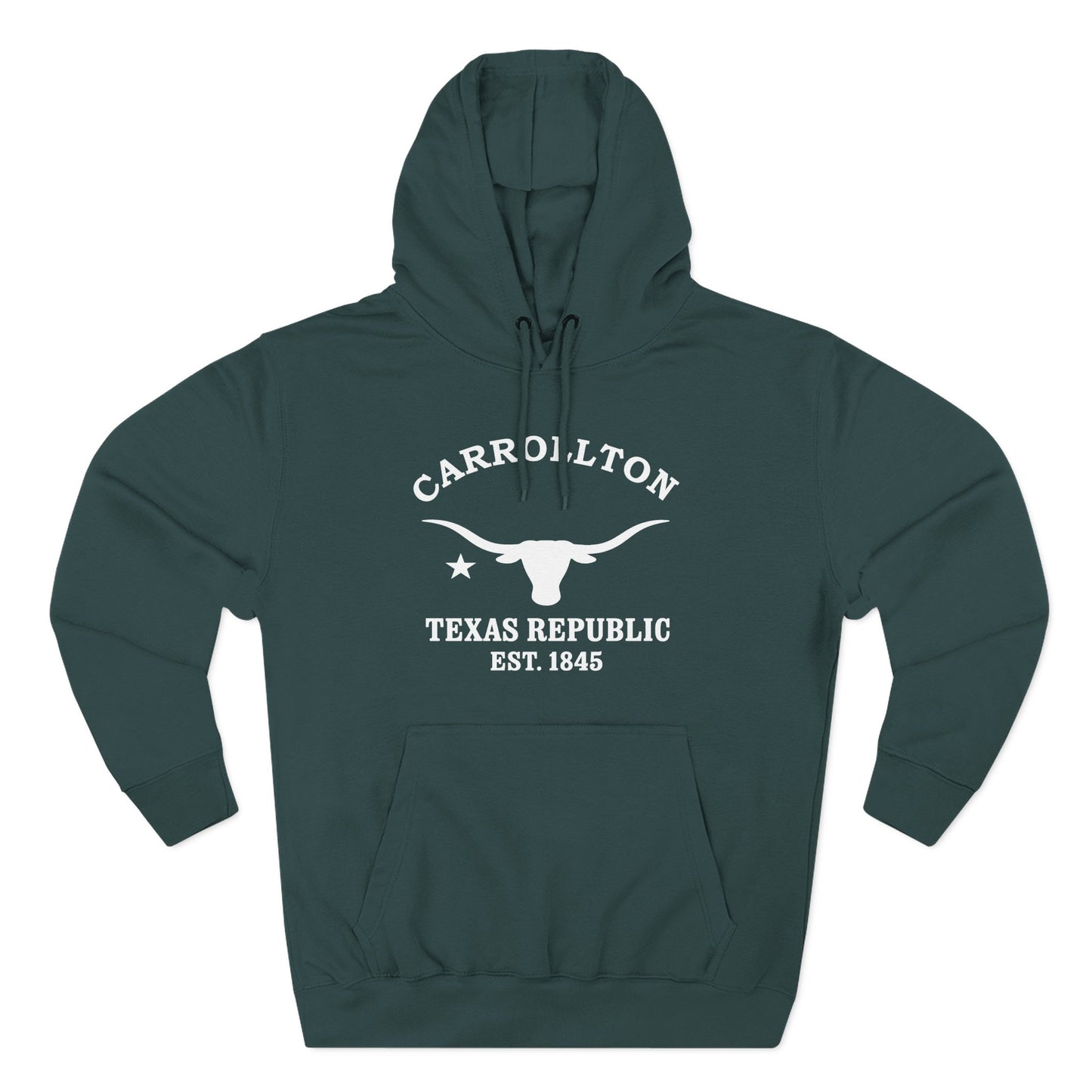 Carrollton Texas Vintage Style Unisex Heavy Cotton Hoodie - White Retro Longhorn Logo, Sports Green