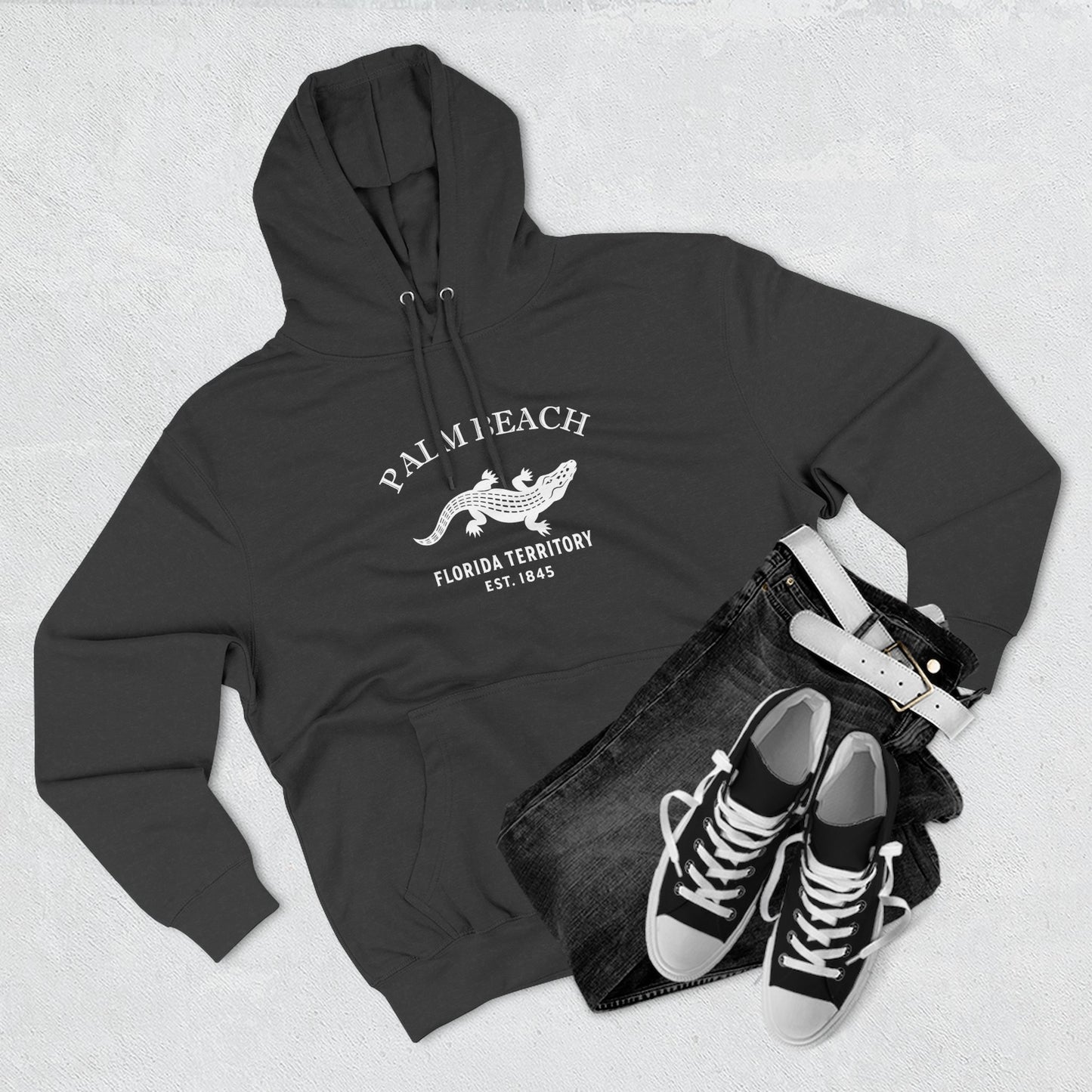 Palm Beach Florida Vintage Retro Unisex Heavy Cotton Hoodie - White Logo