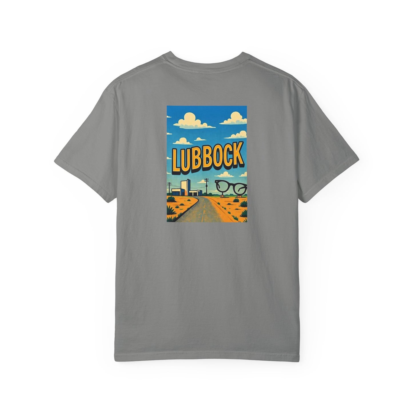 Lubbock Texas Vintage Retro Back Printed Art Series Cotton Tee - Black Logo