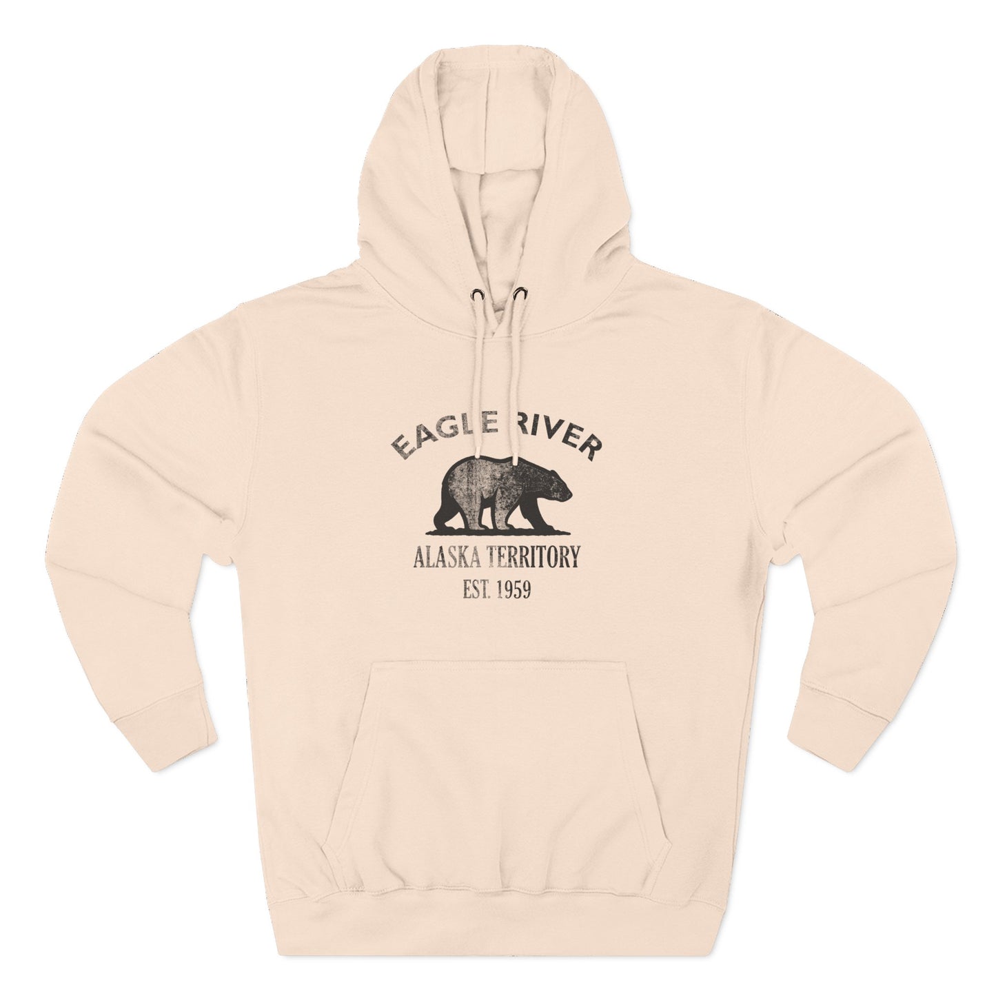 Eagle River Alaska Vintage Retro Unisex Heavy Cotton Hoodie - Black Logo