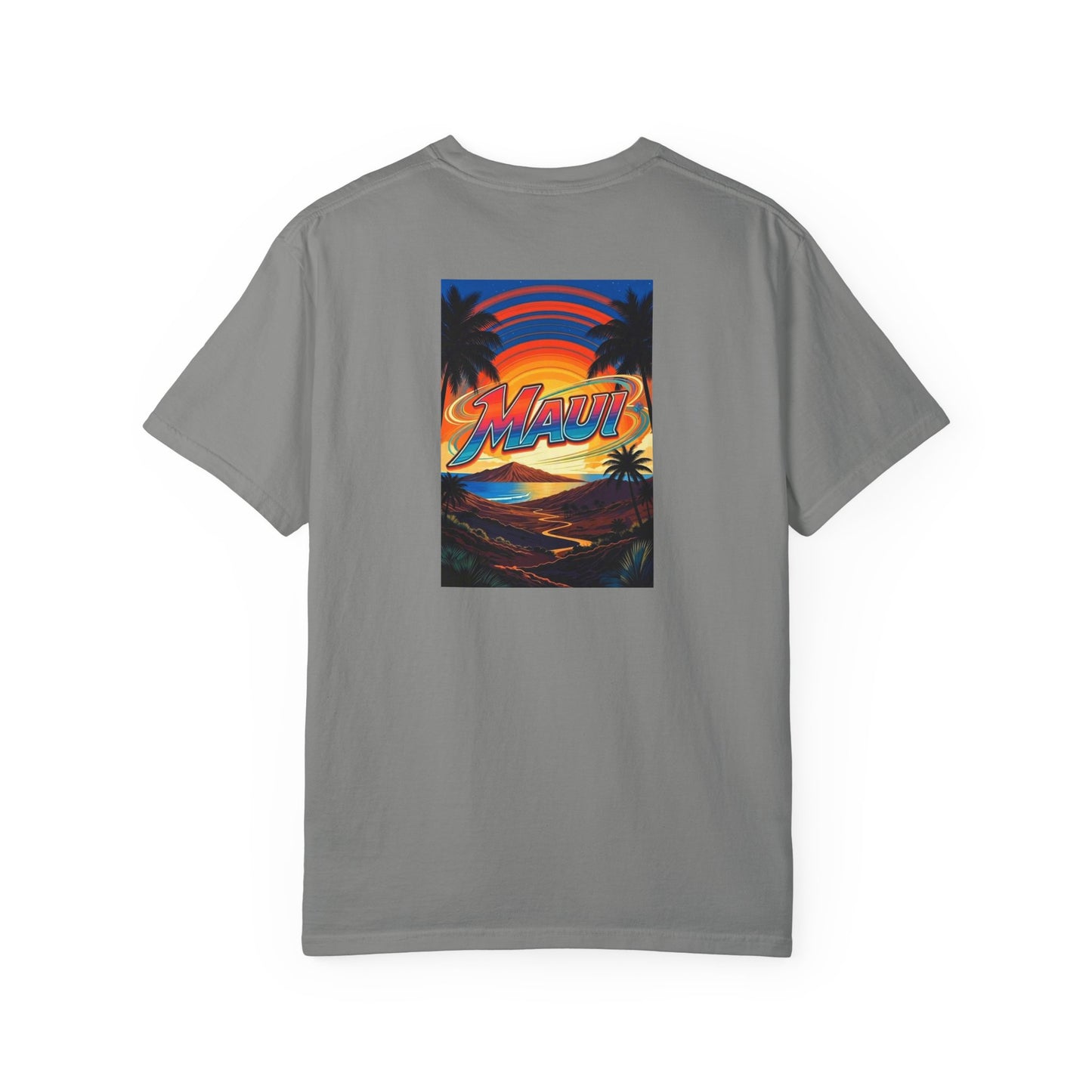Maui Hawaii Vintage Style Back Printed Art Series Cotton Tee - Black Retro Hibiscus Logo - Rear Art View 13