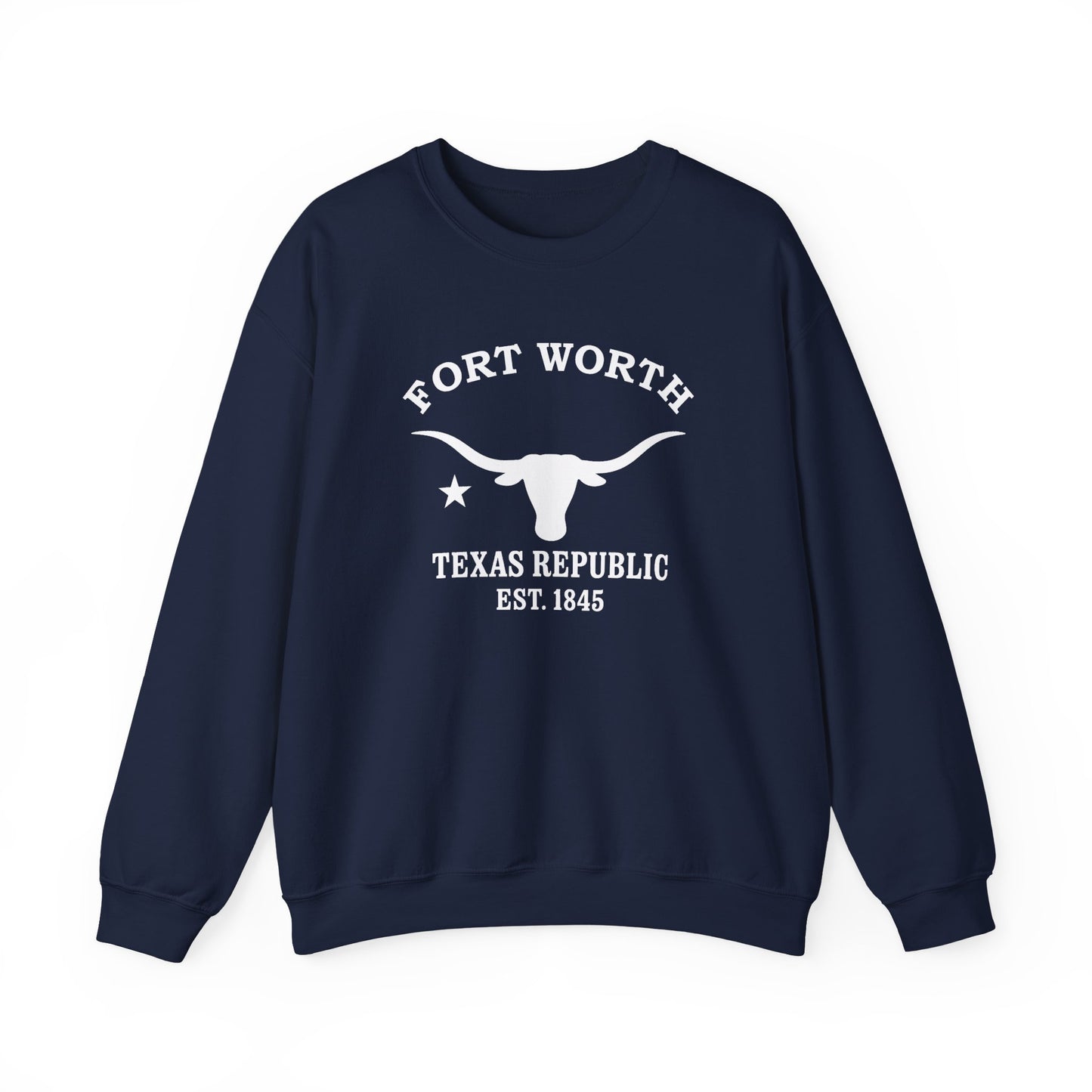 Fort Worth Texas Vintage Retro Unisex Heavy Crewneck Sweatshirt - White Logo