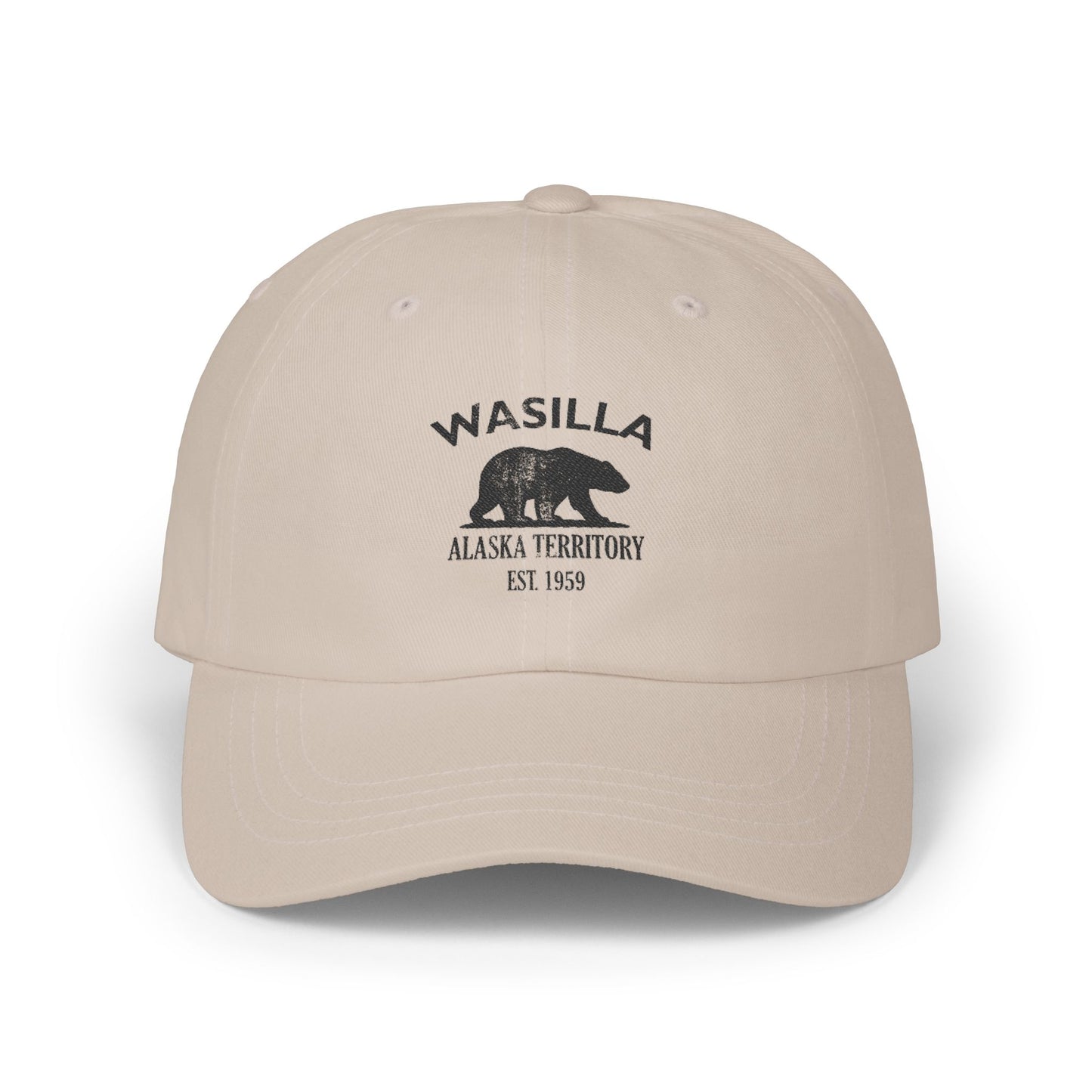 Wasilla Alaska Vintage Retro Embroidered Cotton Cap - Black Logo