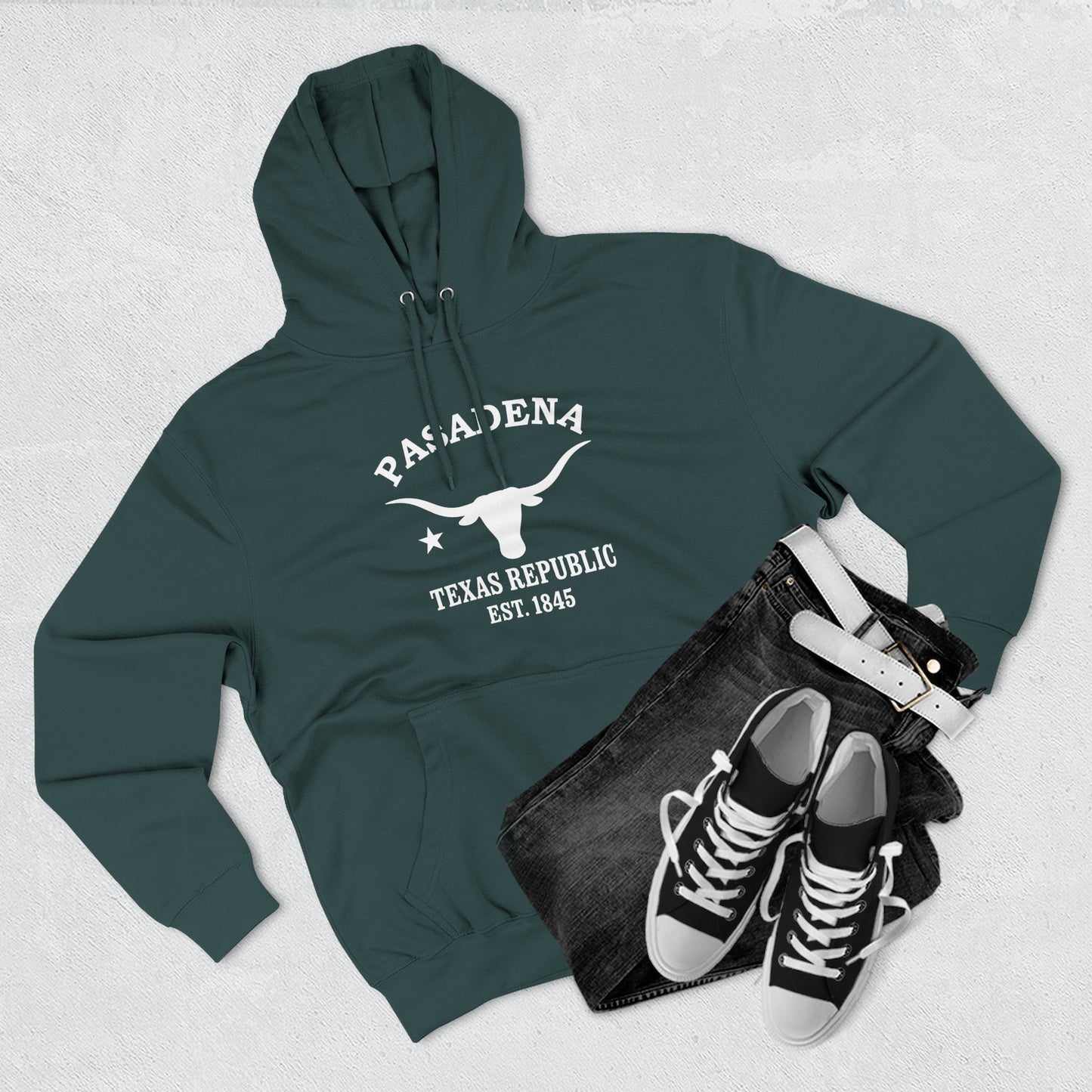 Pasadena Texas Vintage Retro Unisex Heavy Cotton Hoodie - White Logo