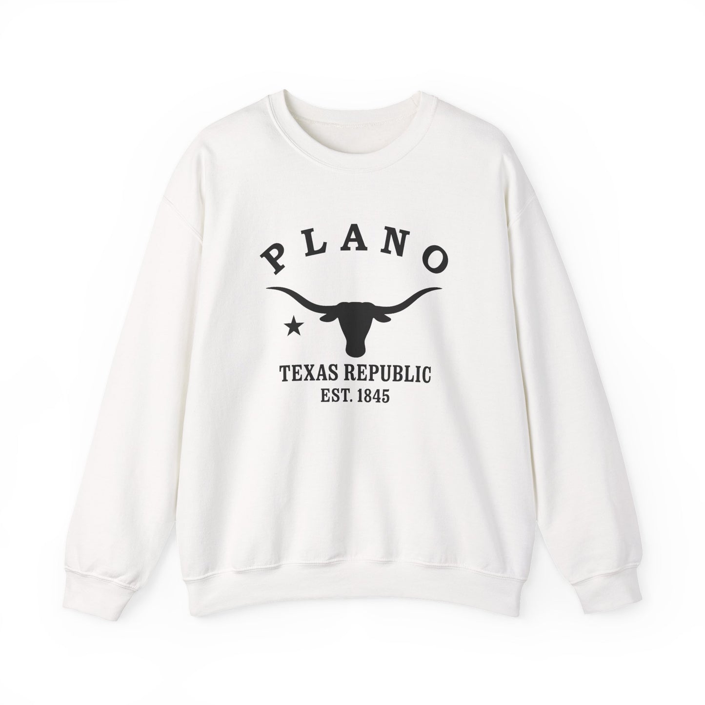 Plano Texas Vintage Retro Unisex Heavy Crewneck Sweatshirt - Black Logo