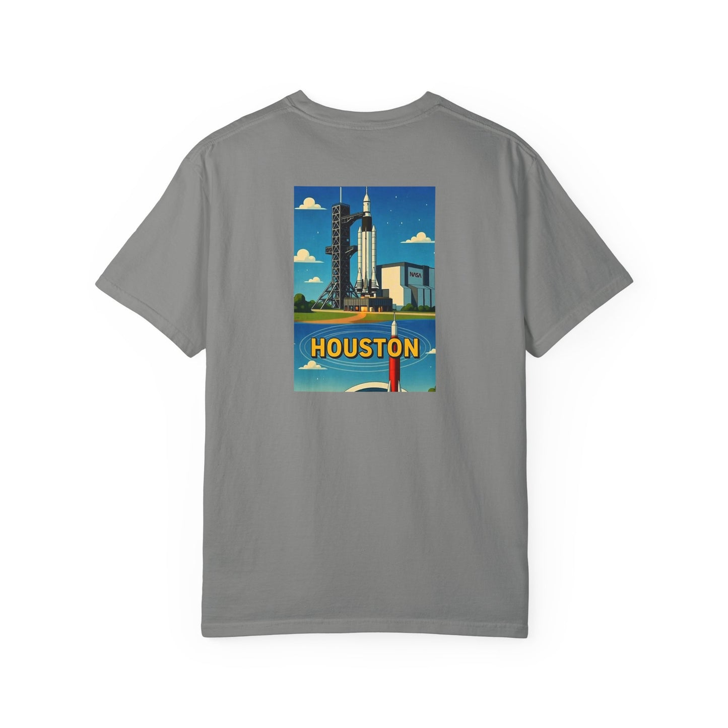 Houston Texas Vintage Retro Back Printed Art Series Cotton Tee - Black Logo