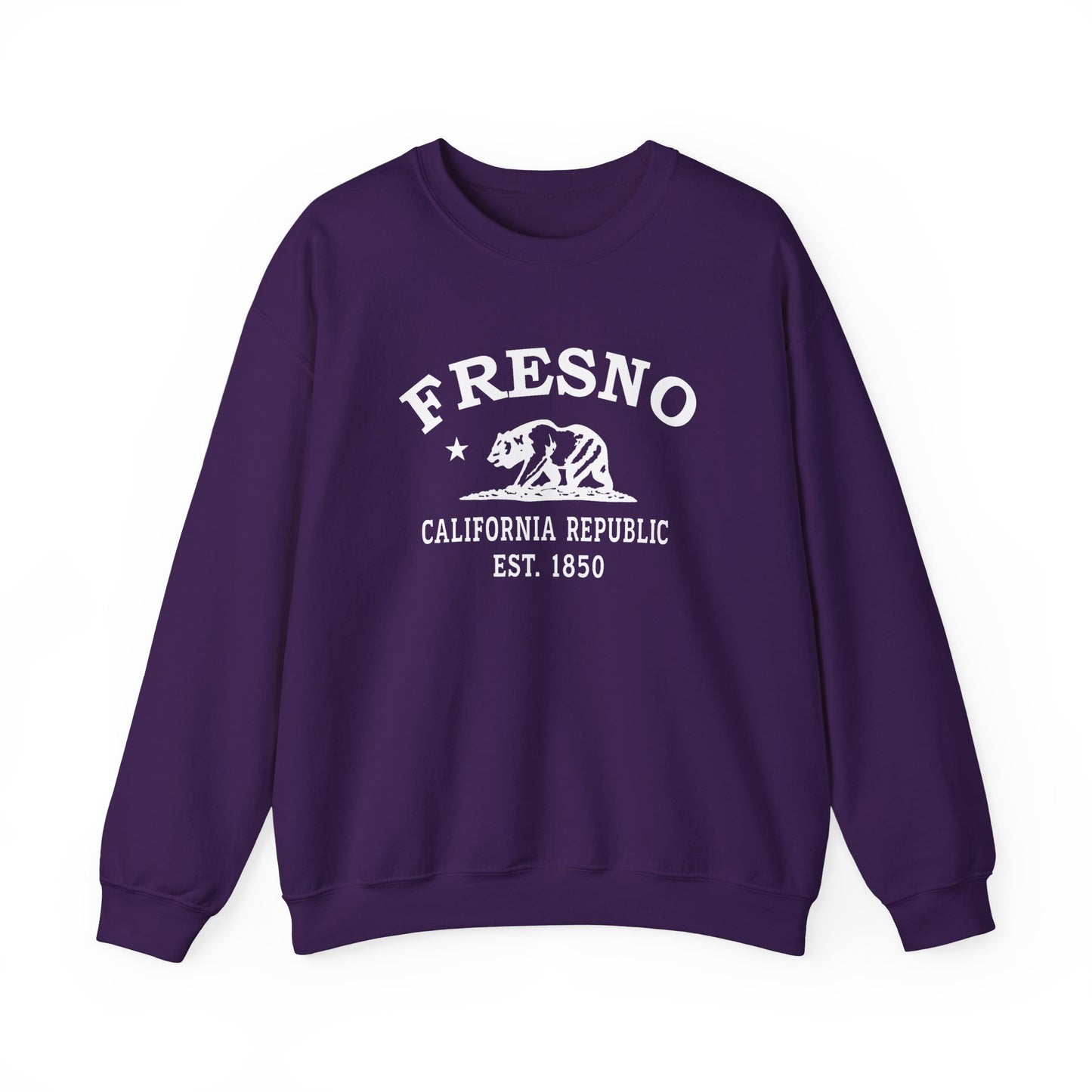 Fresno California Vintage Retro Unisex Heavy Crewneck Sweatshirt - White Logo