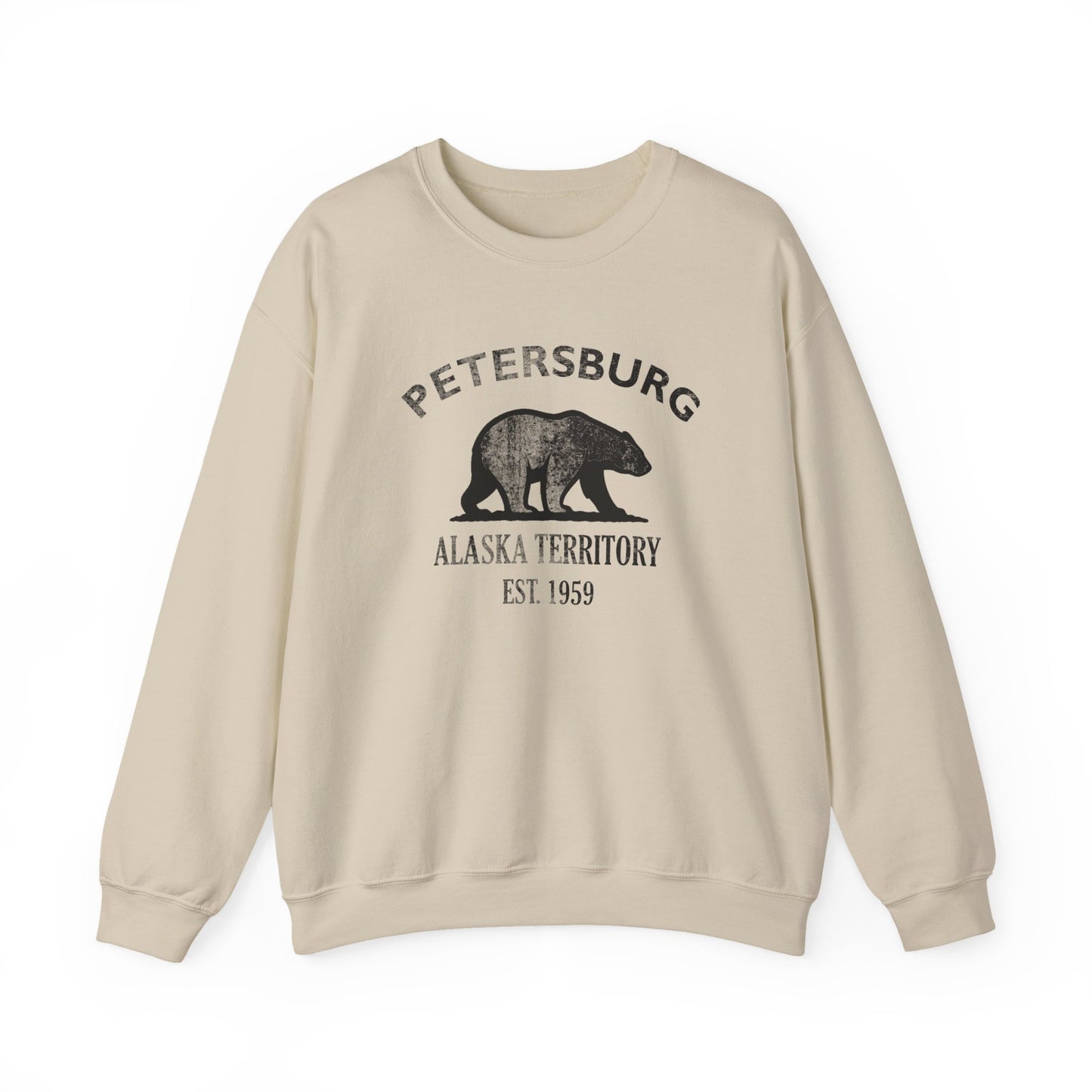 Petersburg Alaska Vintage Retro Unisex Heavy Crewneck Sweatshirt - Black Logo