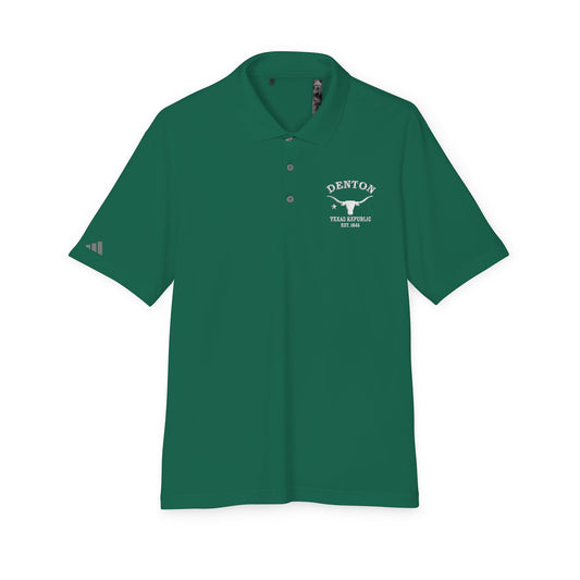 Denton Texas Vintage Retro Embroidered Performance Polo Shirt - White Logo