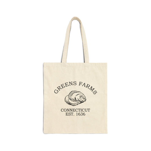 Greens Farms Connecticut Vintage Retro Cotton Canvas Tote Bag - Black Logo