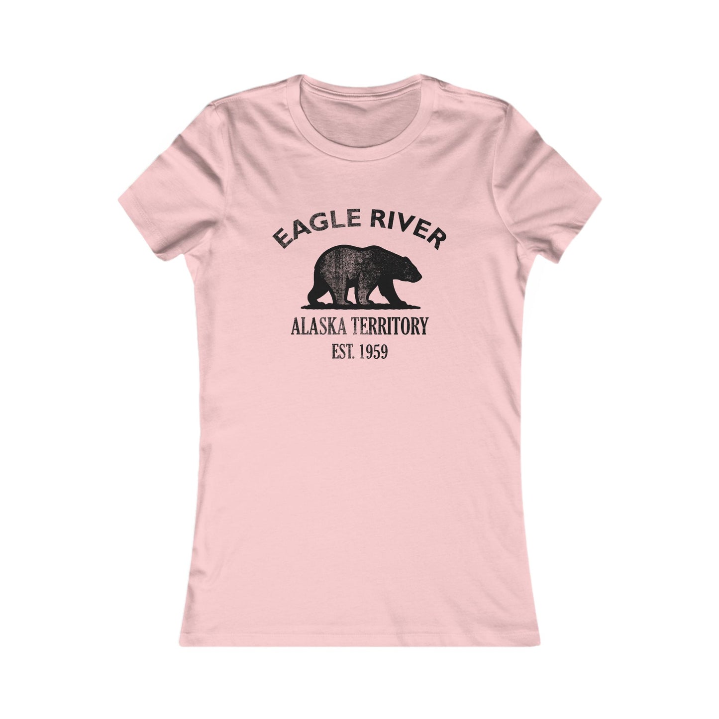 Eagle River Alaska Ringspun Cotten Fitted Vintage Retro Womens Tee - Black Logo