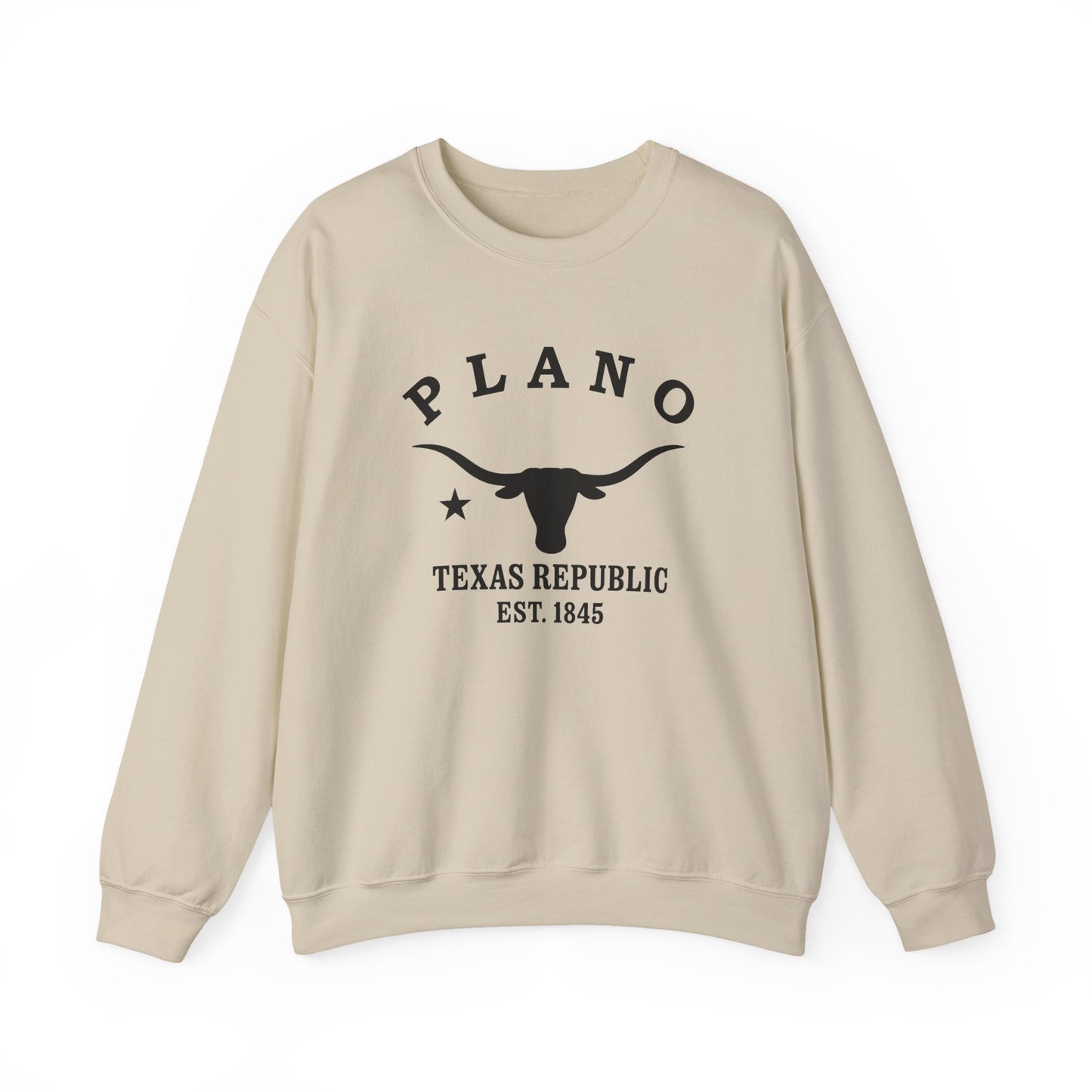 Plano Texas Vintage Retro Unisex Heavy Crewneck Sweatshirt - Black Logo