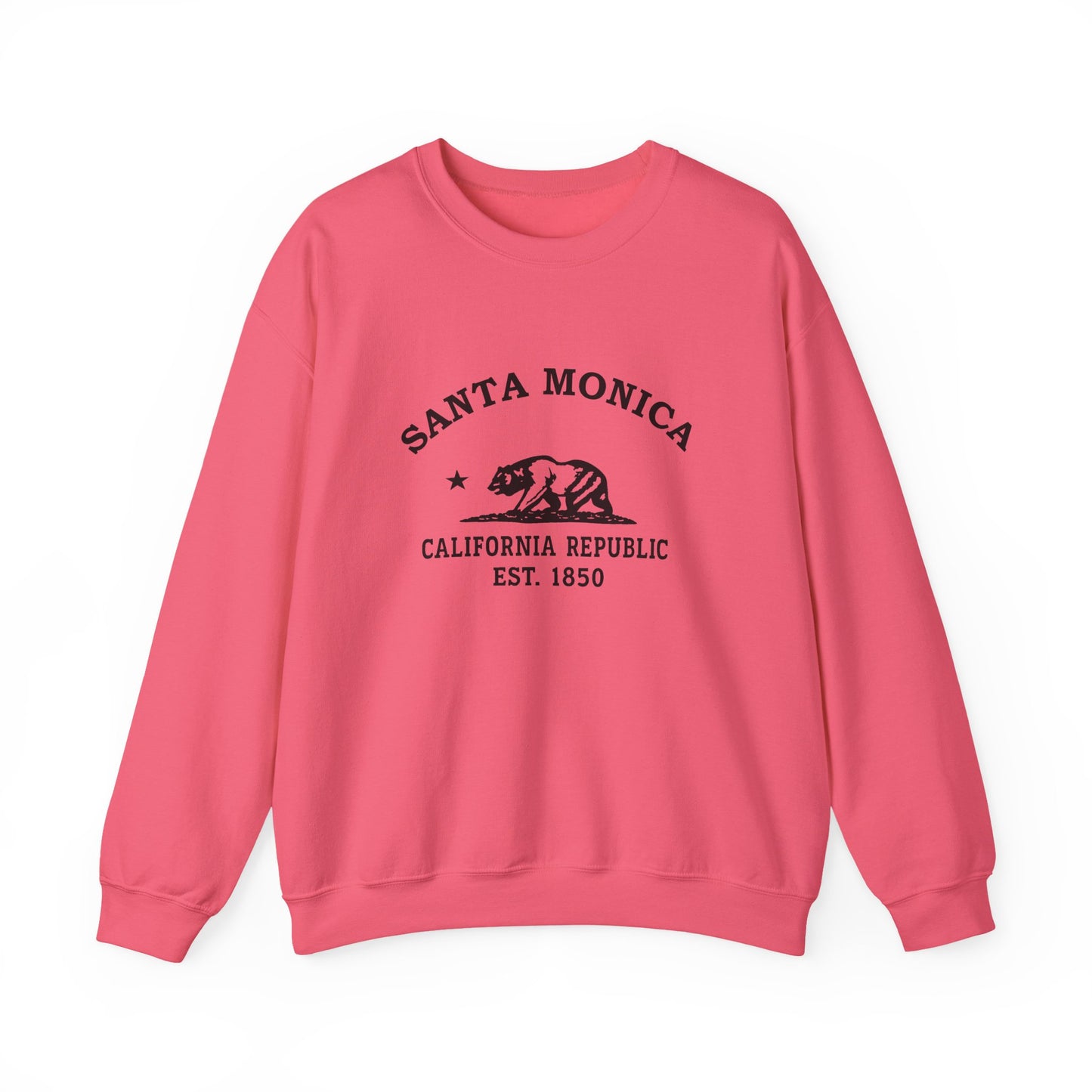 Santa Monica California Vintage Retro Unisex Heavy Crewneck Sweatshirt - Black Logo