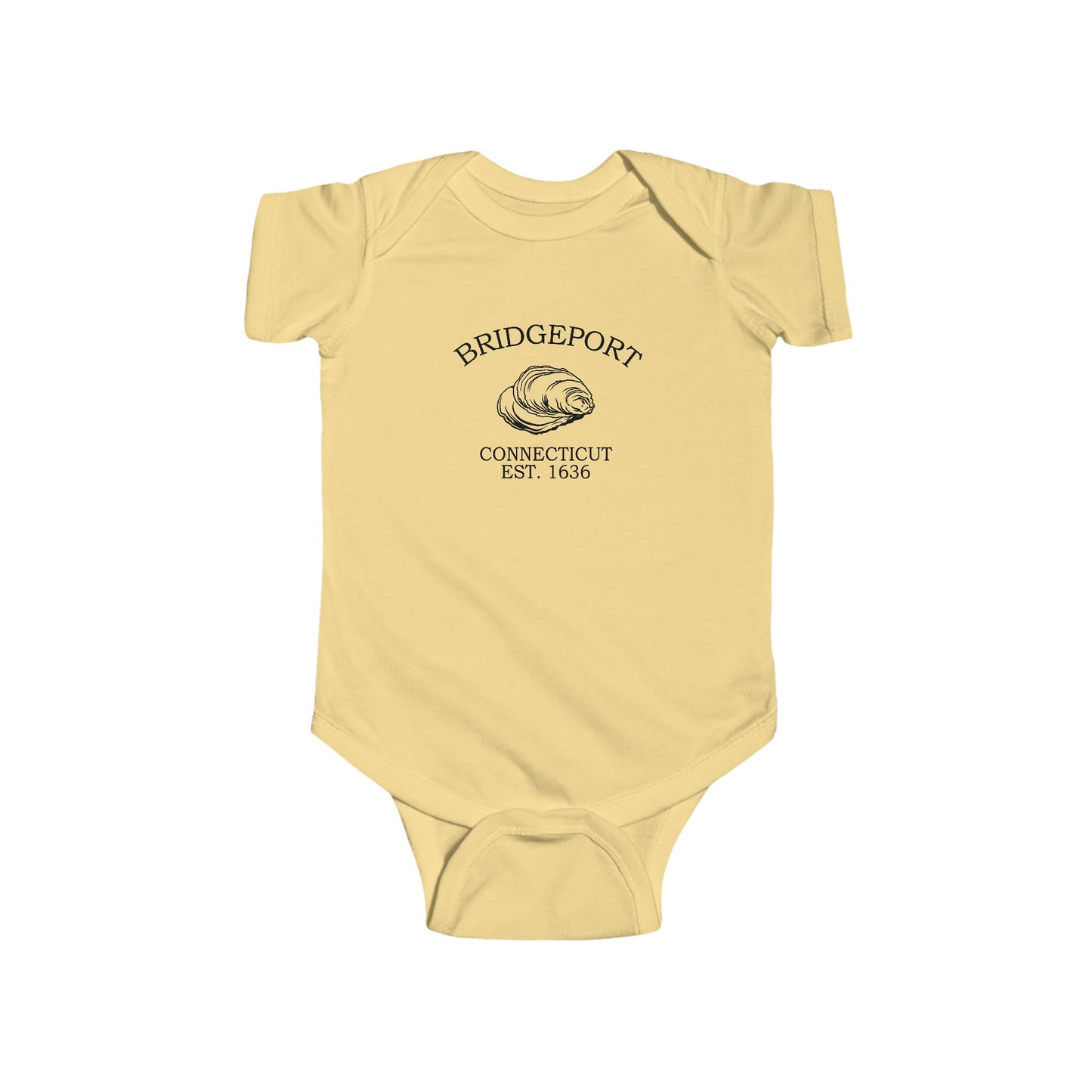 Bridgeport Connecticut Vintage Retro Cotton Jersey Baby Bodysuit - Black Logo