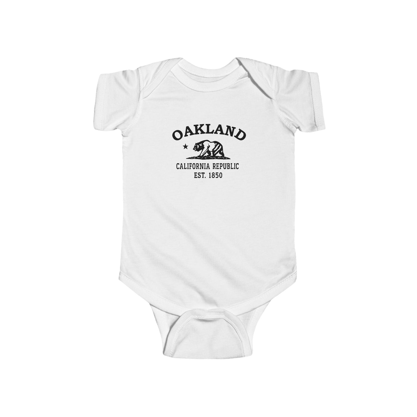 Oakland California Cottton Jersey Baby Bodysuit - Black Logo