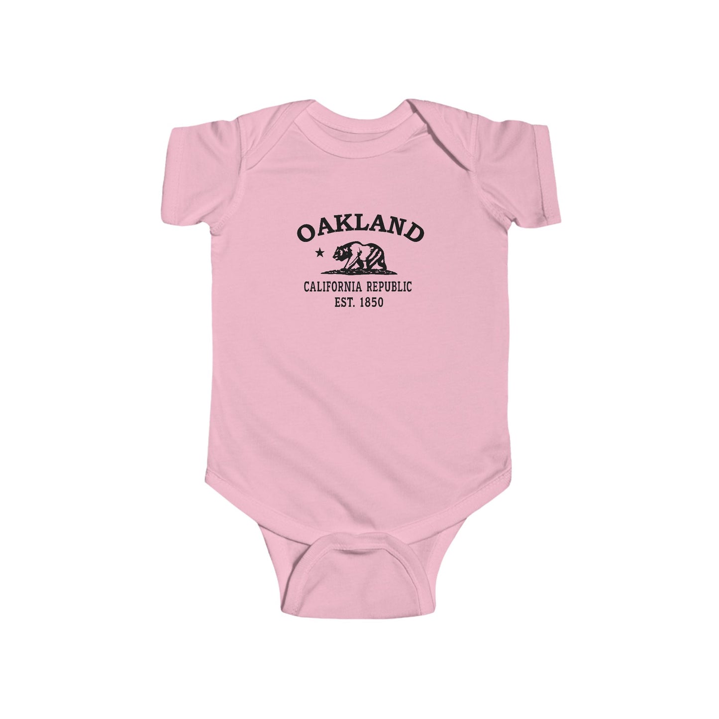 Oakland California Cottton Jersey Baby Bodysuit - Black Logo