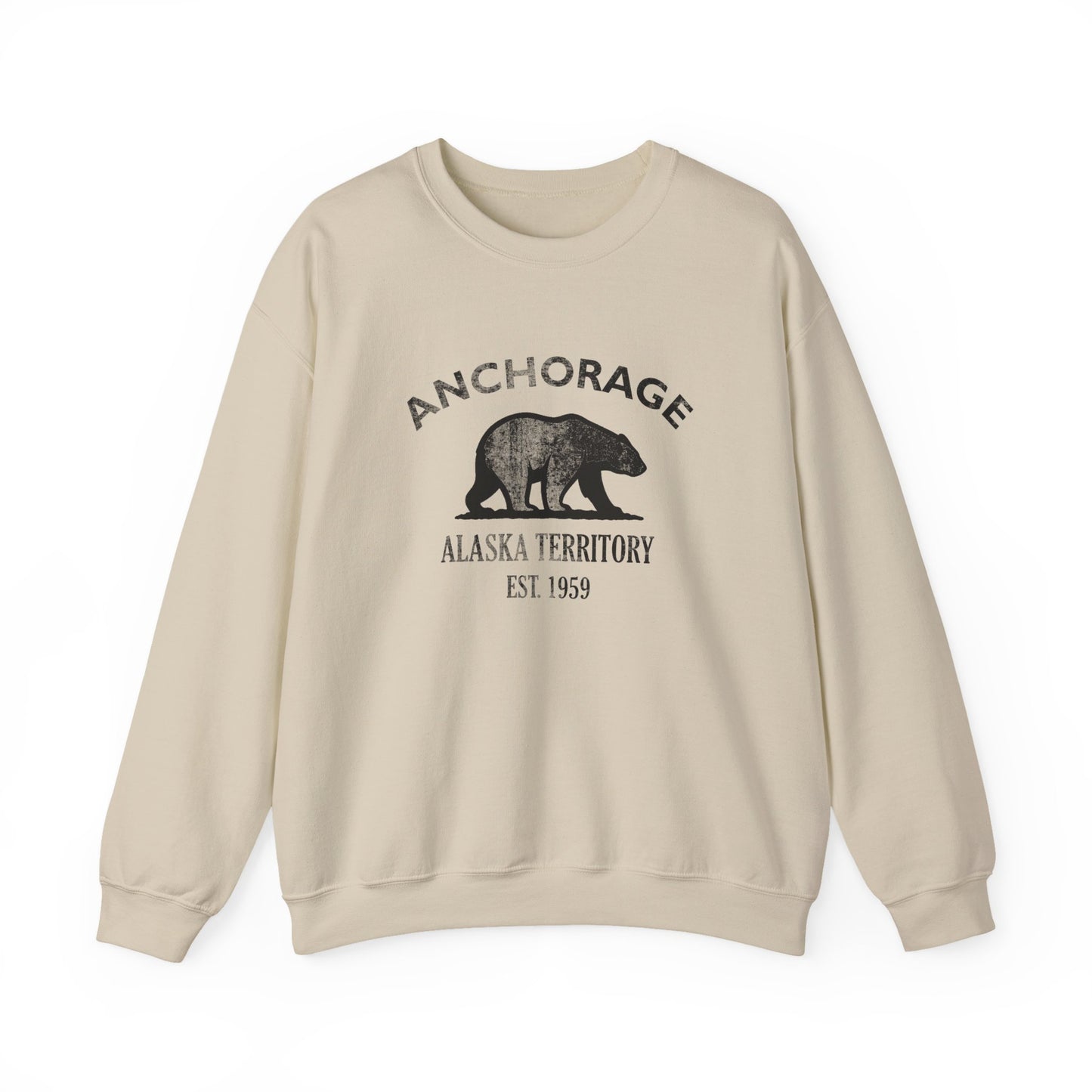 Anchorage Alaska Vintage Retro Unisex Heavy Crewneck Sweatshirt - Black Logo