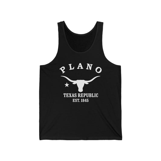 Plano Texas Vintage Retro Unisex Cotton Jersey Tank Top - White Logo