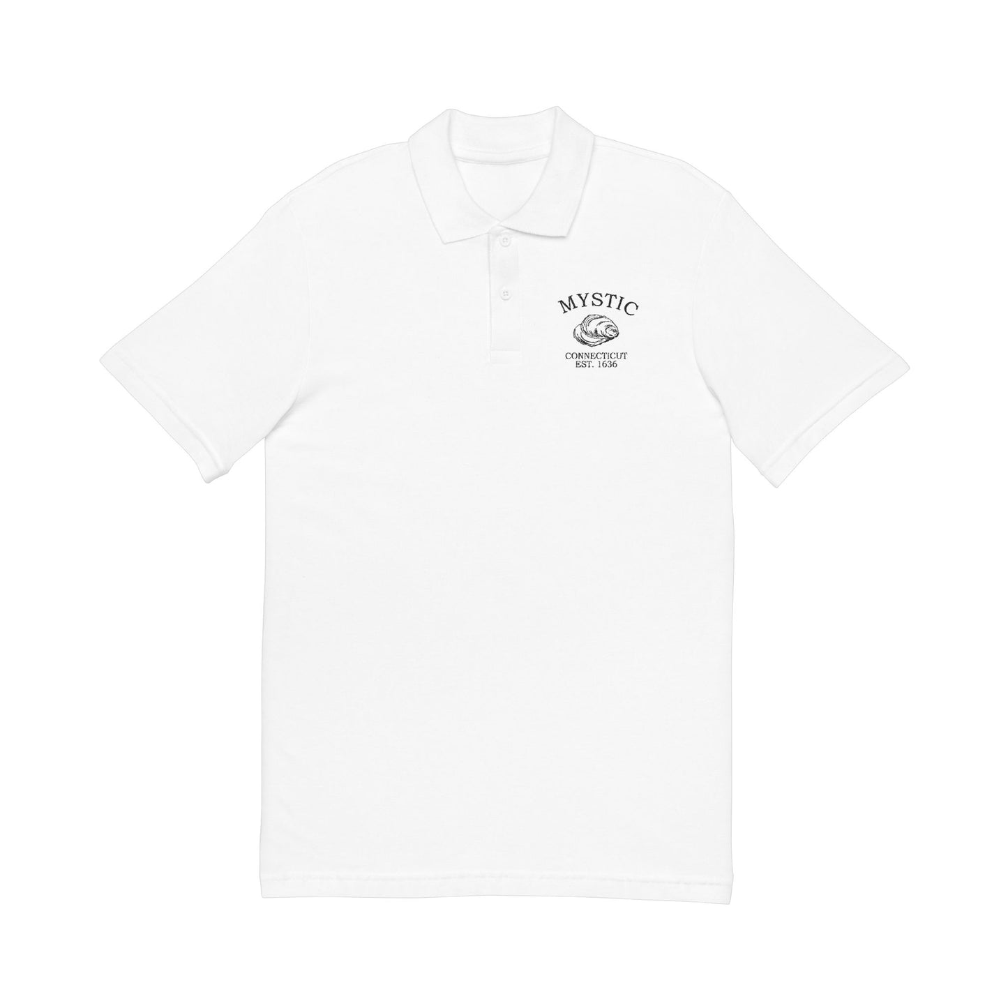 Mystic Connecticut Vintage Retro Unisex Embroidered Cotton Polo - Black Logo