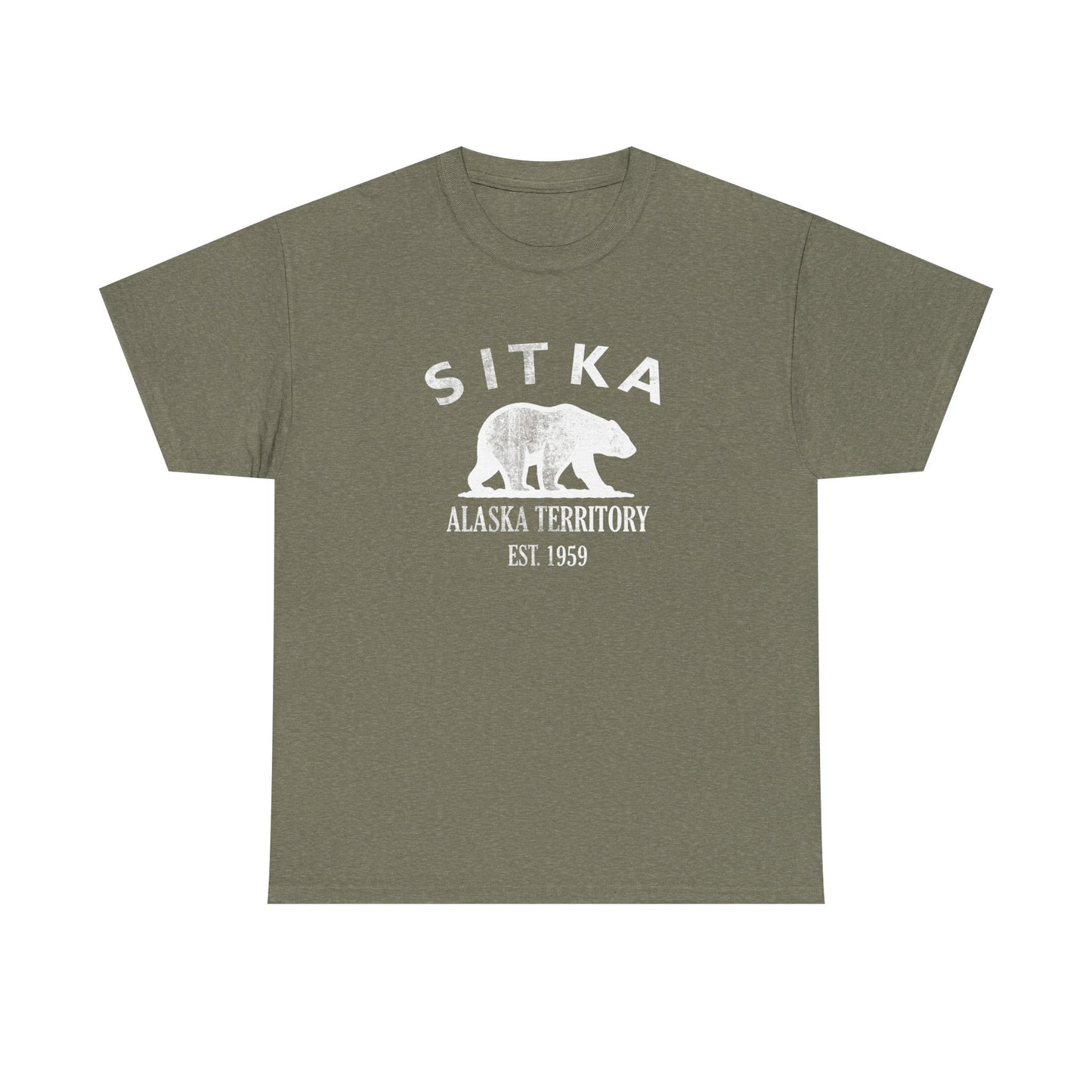 Sitka Alaska Vintage Retro Unisex Heavy Cotton Tee - White Logo