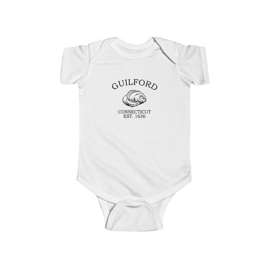 Guilford Connecticut Vintage Retro Cotton Jersey Baby Bodysuit - Black Logo