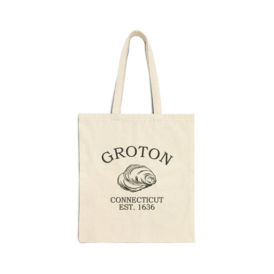 Groton Connecticut Vintage Retro Cotton Canvas Tote Bag - Black Logo