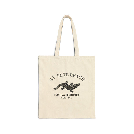 St Pete Beach Florida Vintage Retro Cotton Canvas Tote Bag - Black Logo