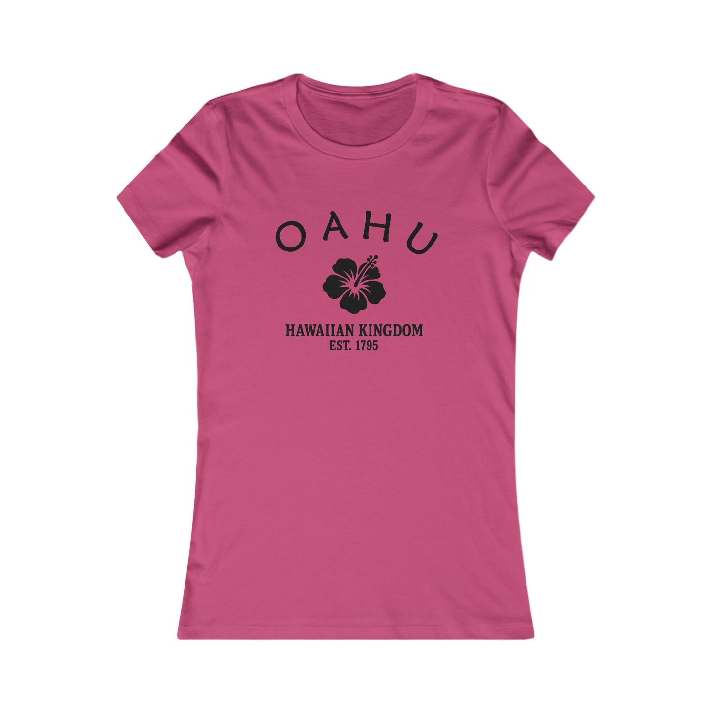 Oahu Hawaii Ringspun Cotten Fitted Vintage Retro Womens Tee - Black Logo