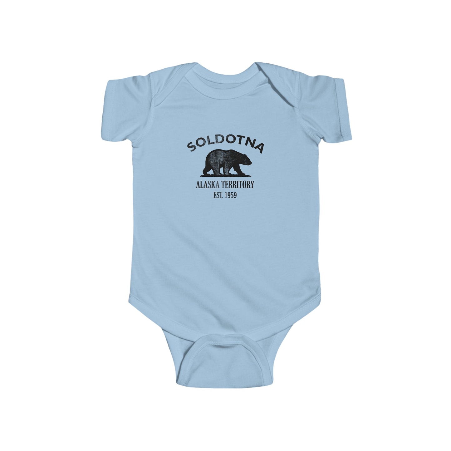 Soldotna Alaska Cotton Jersey Baby Bodysuit - Black Logo