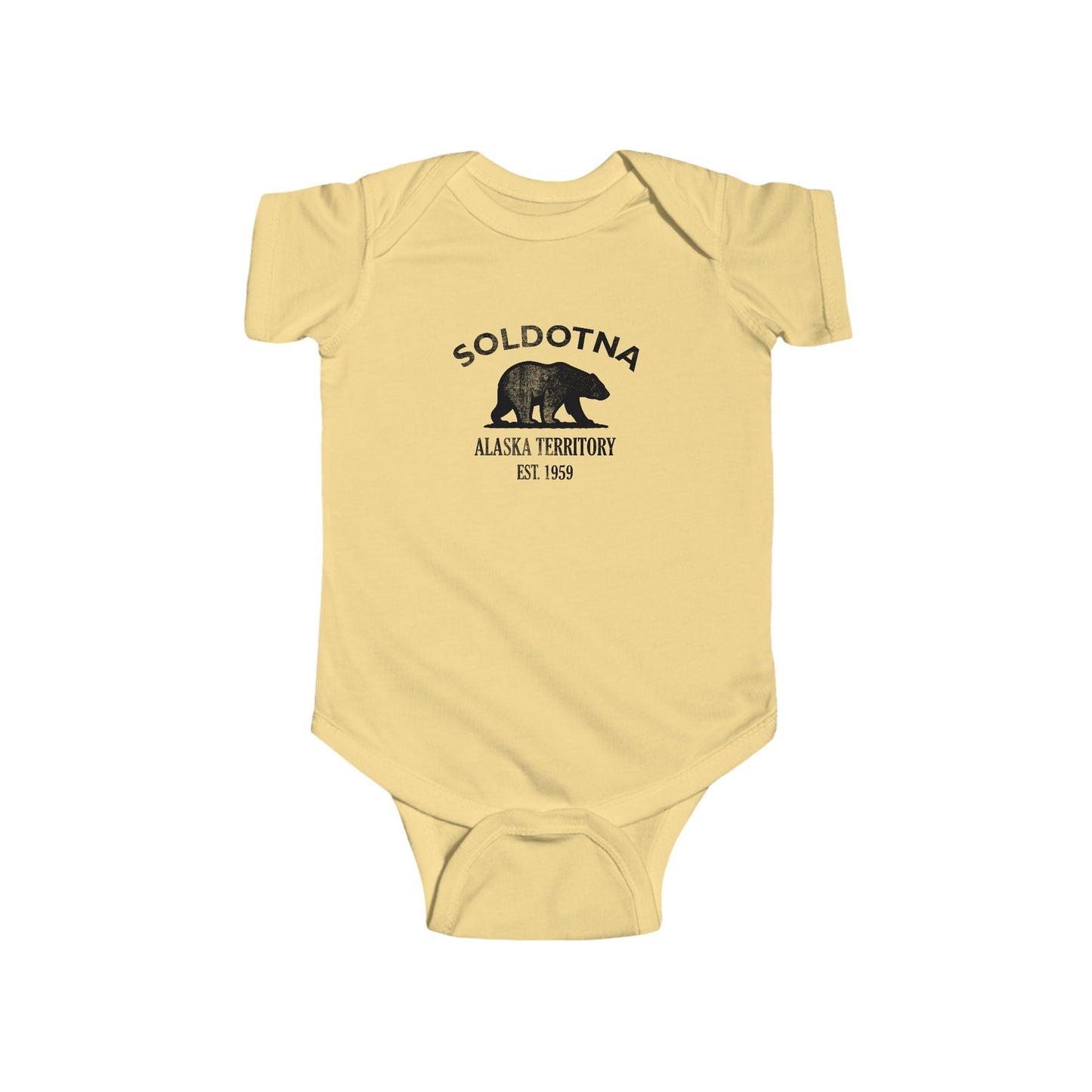 Soldotna Alaska Cotton Jersey Baby Bodysuit - Black Logo