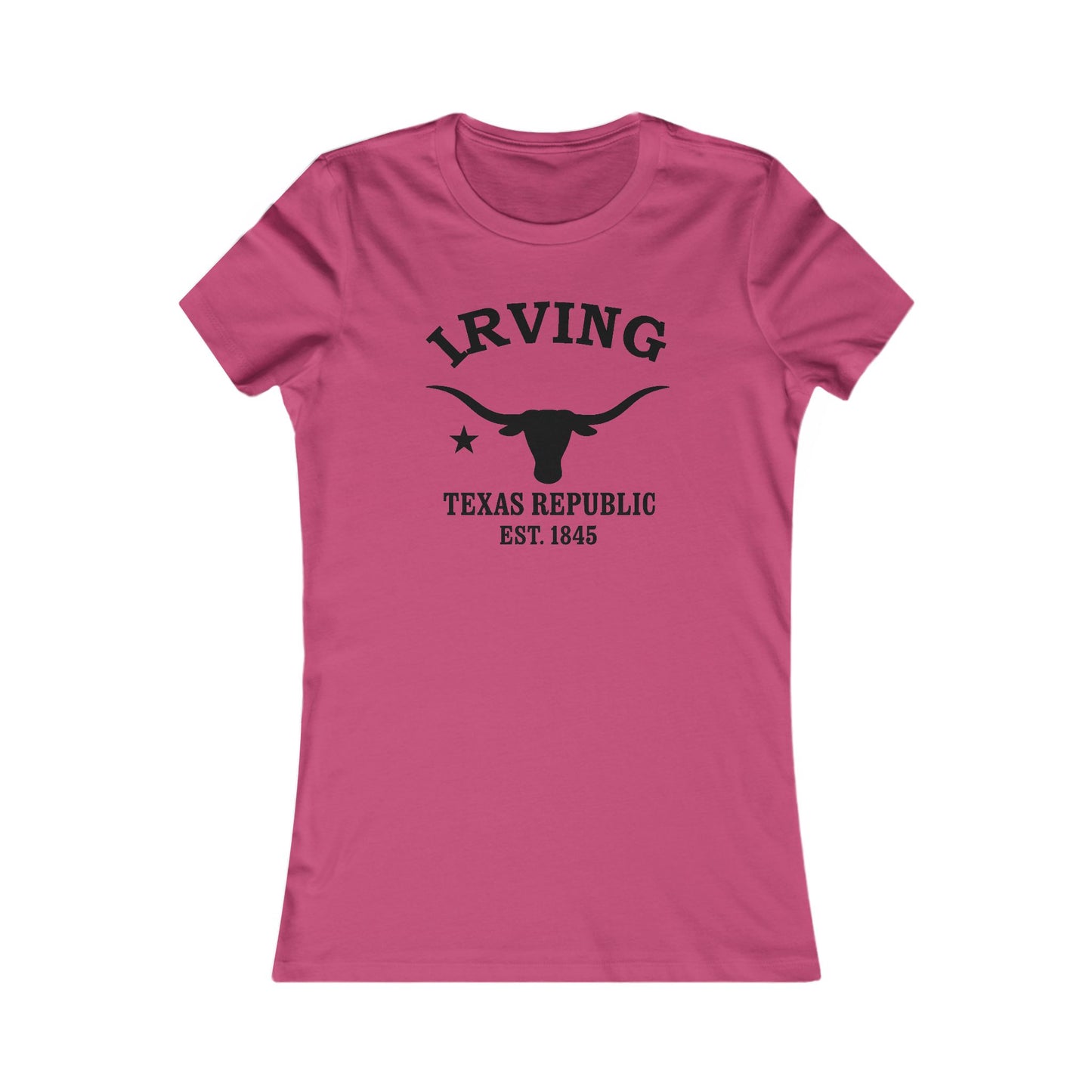 Irving Texas Vintage Style Womens Fitted Ringspun Cotton Tee - Black Retro Longhorn Logo, Berry