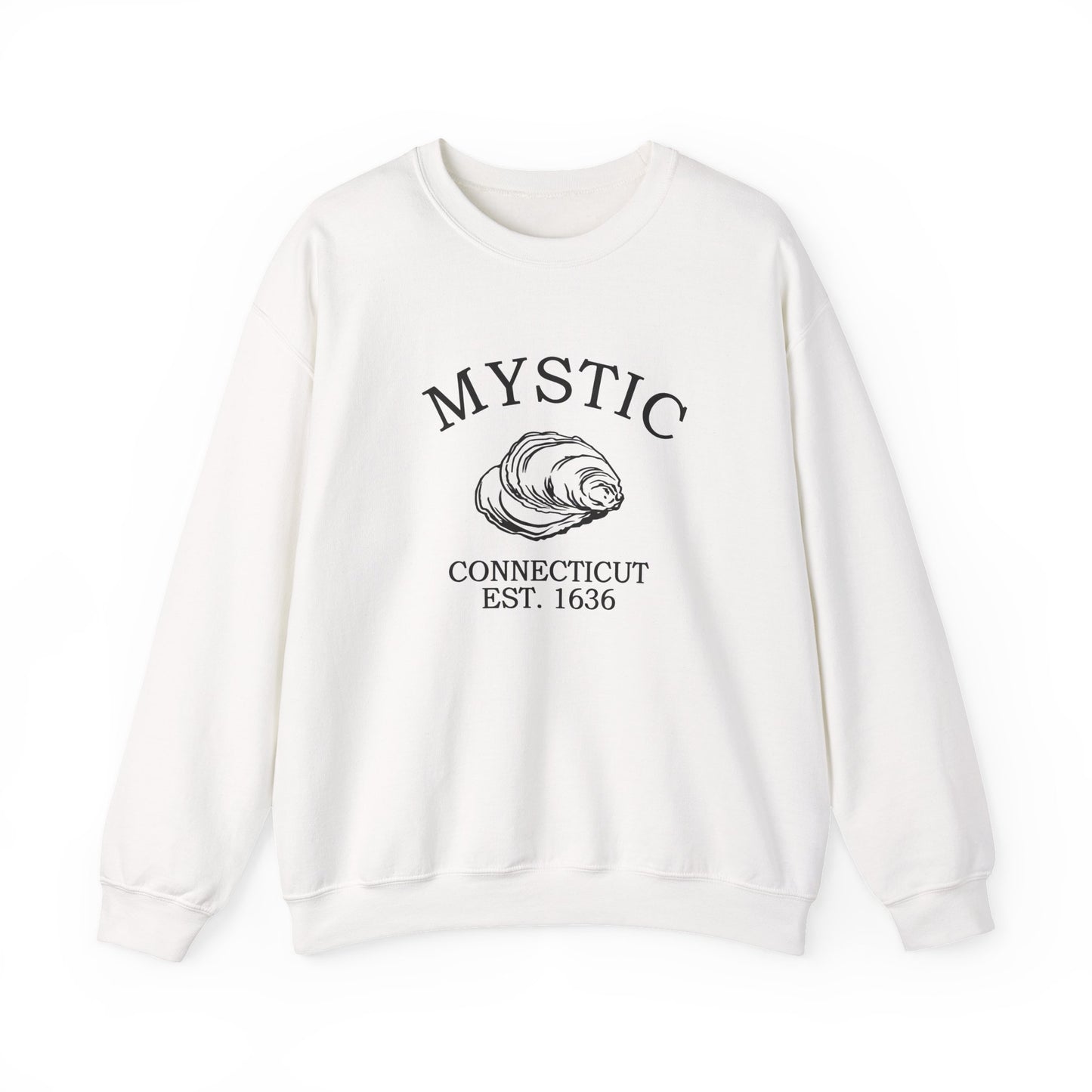 Mystic Connecticut Vintage Retro Unisex Heavy Crewneck Sweatshirt - Black Logo