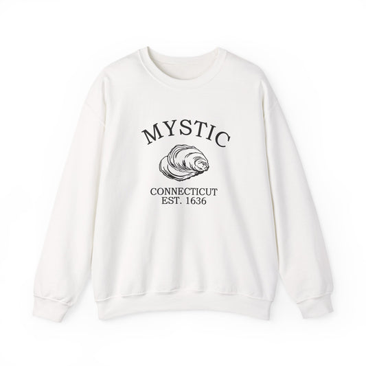 Mystic Connecticut Vintage Retro Unisex Heavy Crewneck Sweatshirt - Black Logo