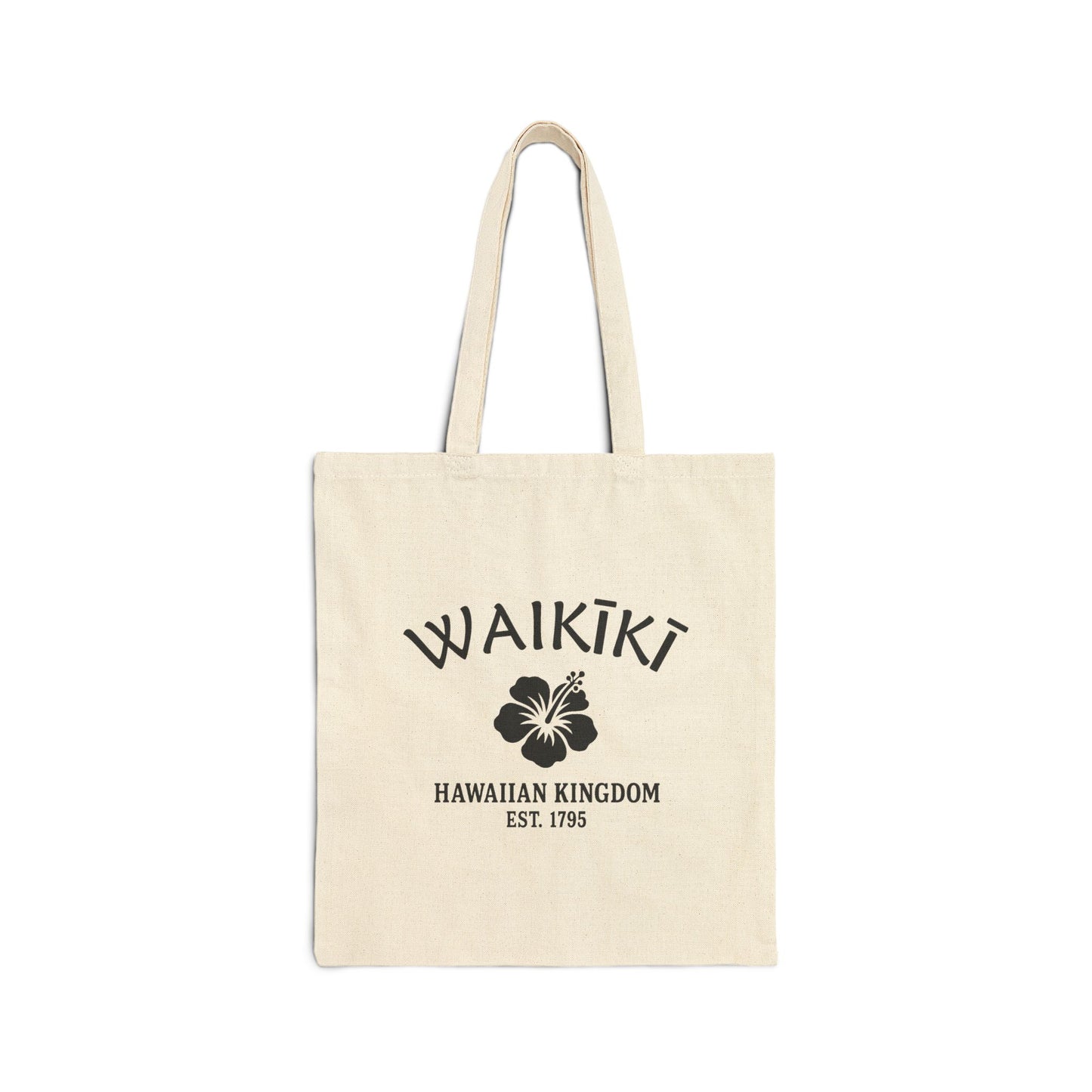 Waikiki Hawaii Vintage Retro Cotton Canvas Tote Bag - Black Logo