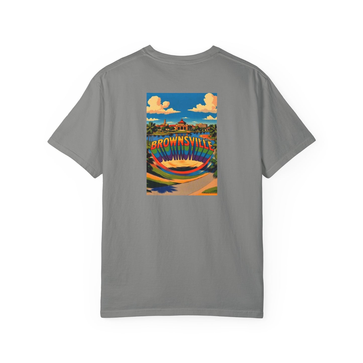 Brownsville Texas Vintage Retro Back Printed Art Series Cotton Tee - Black Logo