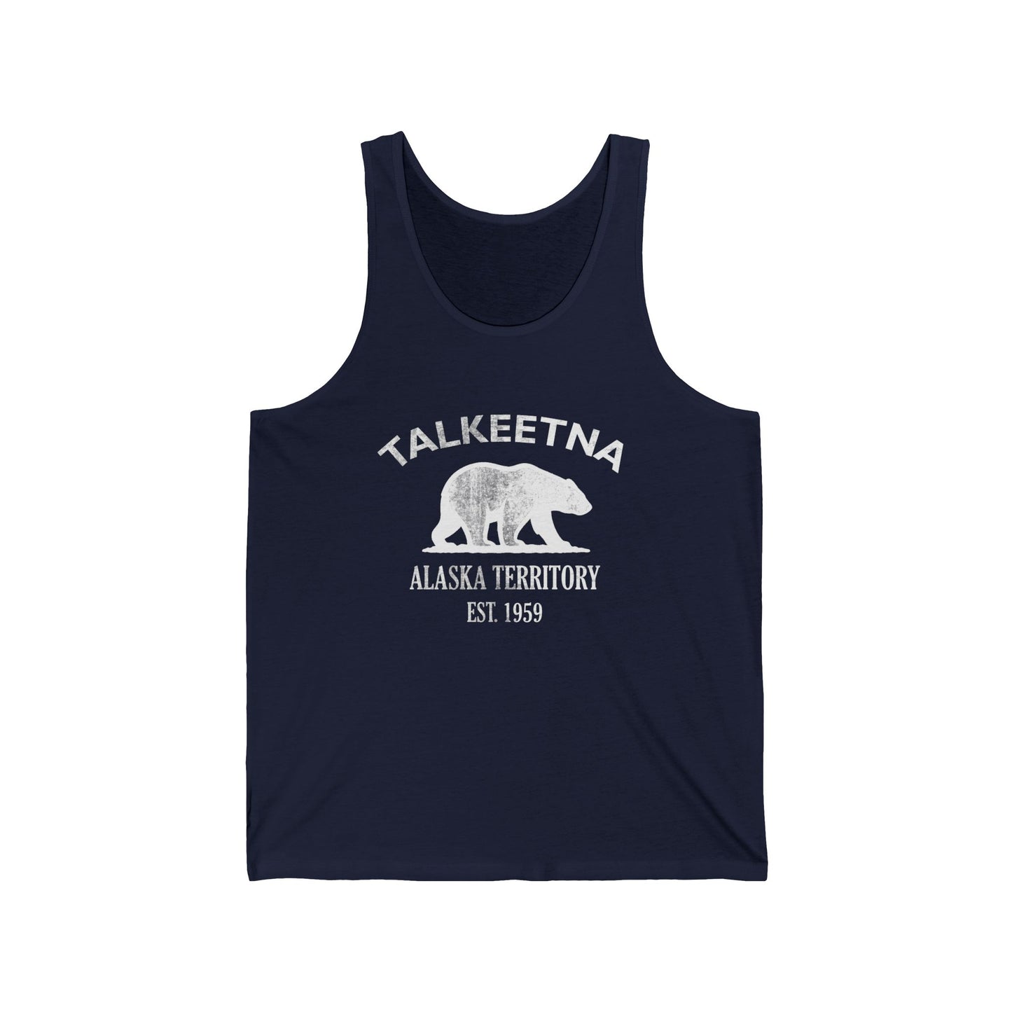 Talkeetna Alaska Vintage Retro Unisex Cotton Jersey Tank Top - White Logo