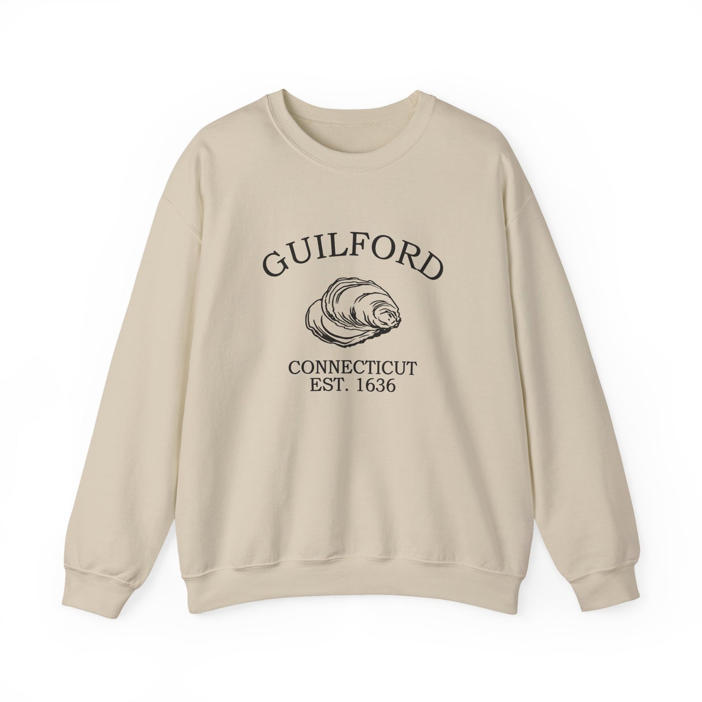 Guilford Connecticut Vintage Retro Unisex Heavy Crewneck Sweatshirt - Black Logo