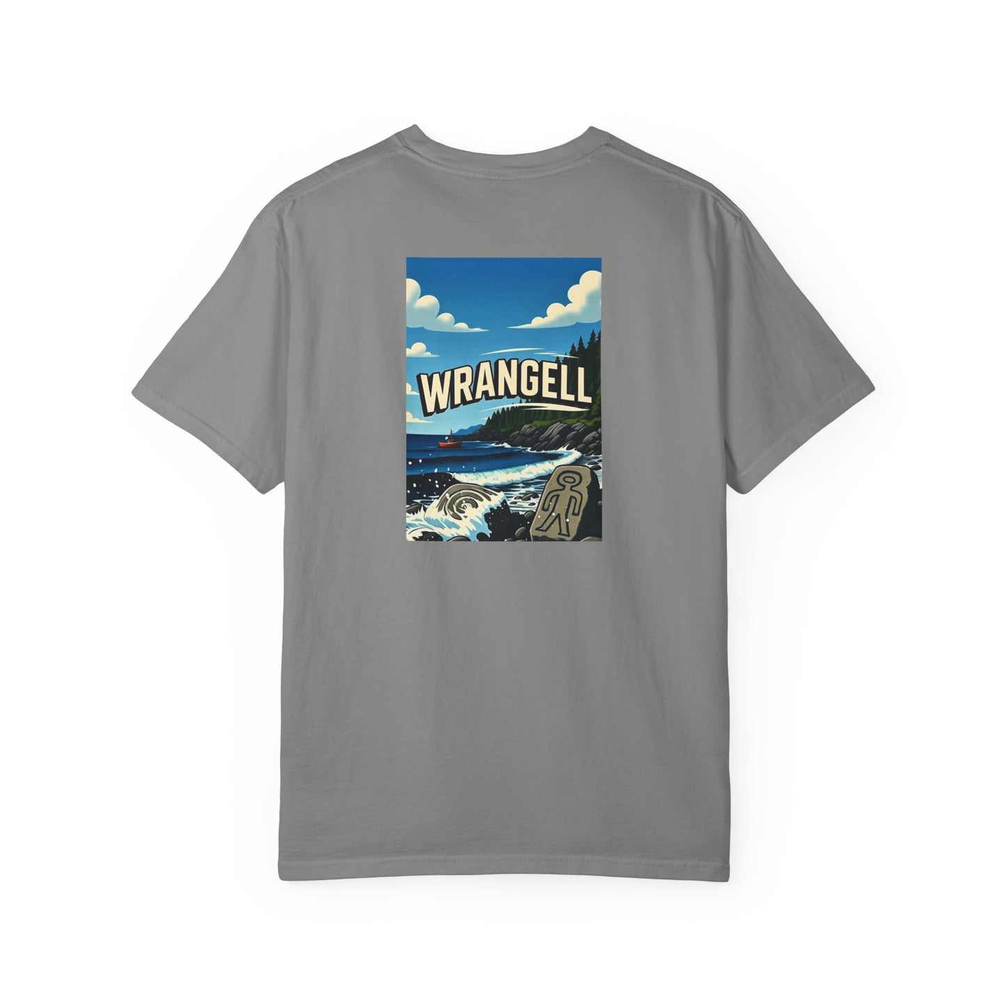 Wrangell Alaska Vintage Style Back Printed Art Series Cotton Tee - Black Retro Bear Logo - Rear Art View 13