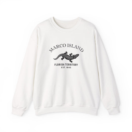 Marco Island Florida Vintage Retro Unisex Heavy Crewneck Sweatshirt - Black Logo