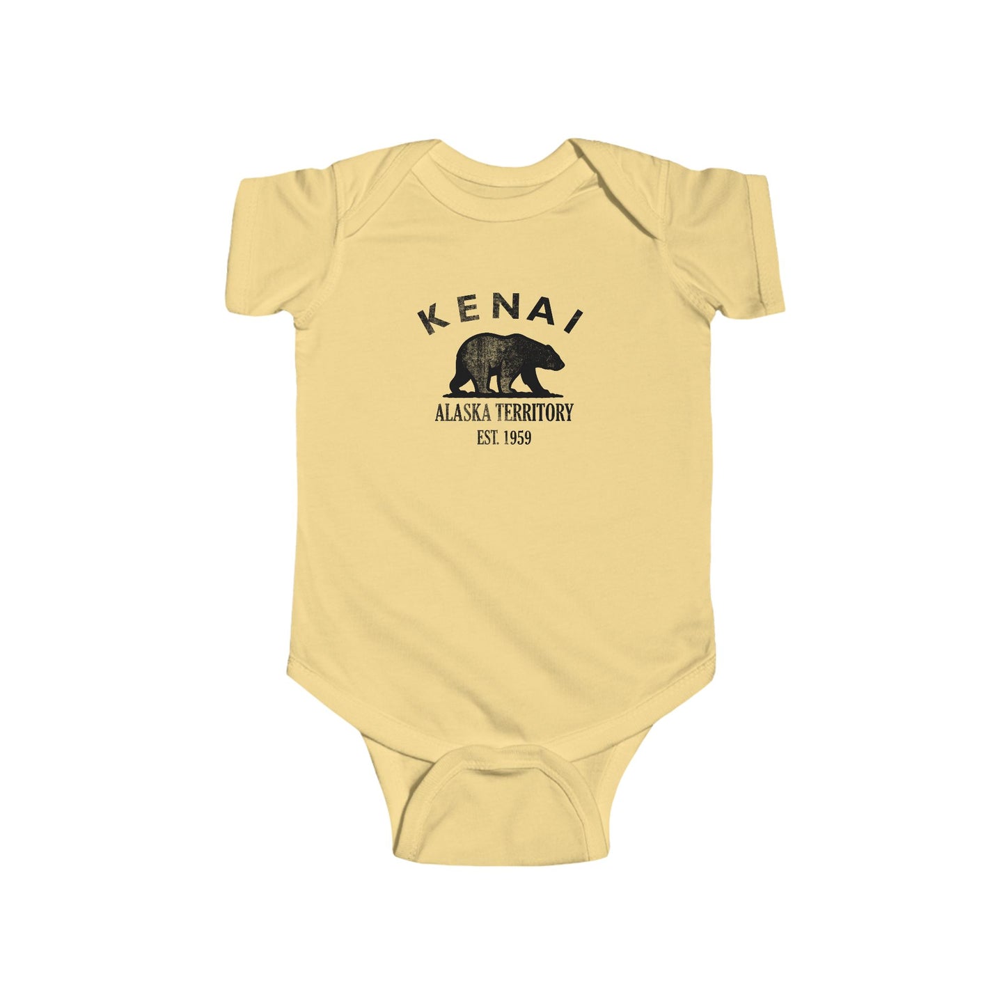 Kenai Alaska Vintage Retro Cotton Jersey Baby Bodysuit - Black Logo