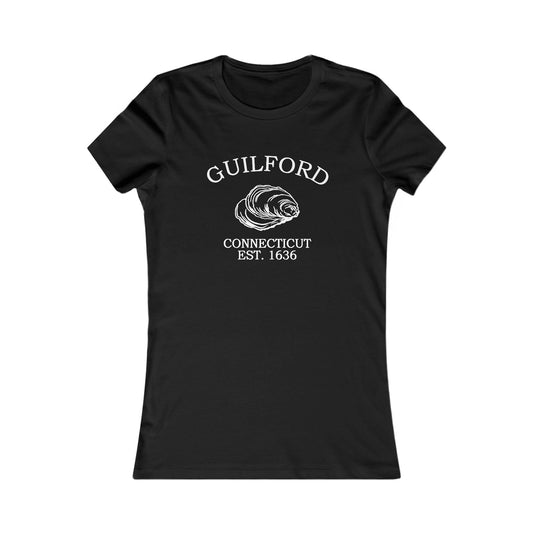 Guilford Connecticut Vintage Retro Womens Fitted Ringspun Cotton Tee - White Logo