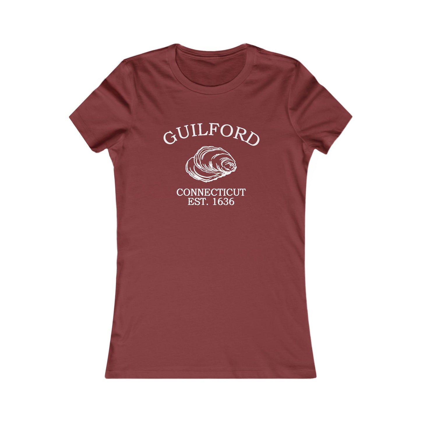 Guilford Connecticut Vintage Retro Womens Fitted Ringspun Cotton Tee - White Logo