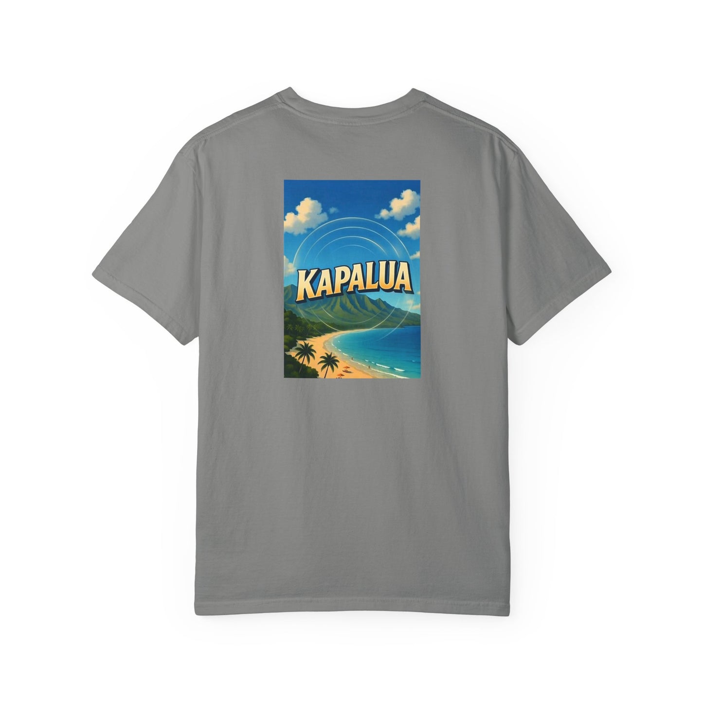 Kapalua Hawaii Vintage Style Back Printed Art Series Cotton Tee - Black Retro Hibiscus Logo - Rear Art View 13