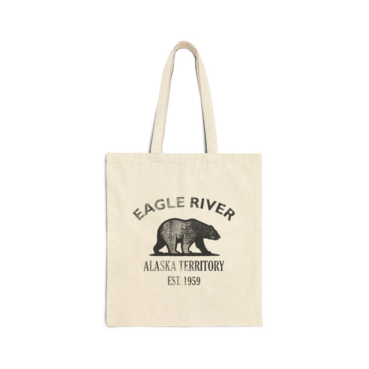 Eagle River Alaska Vintage Retro Cotton Canvas Tote Bag - Black Logo